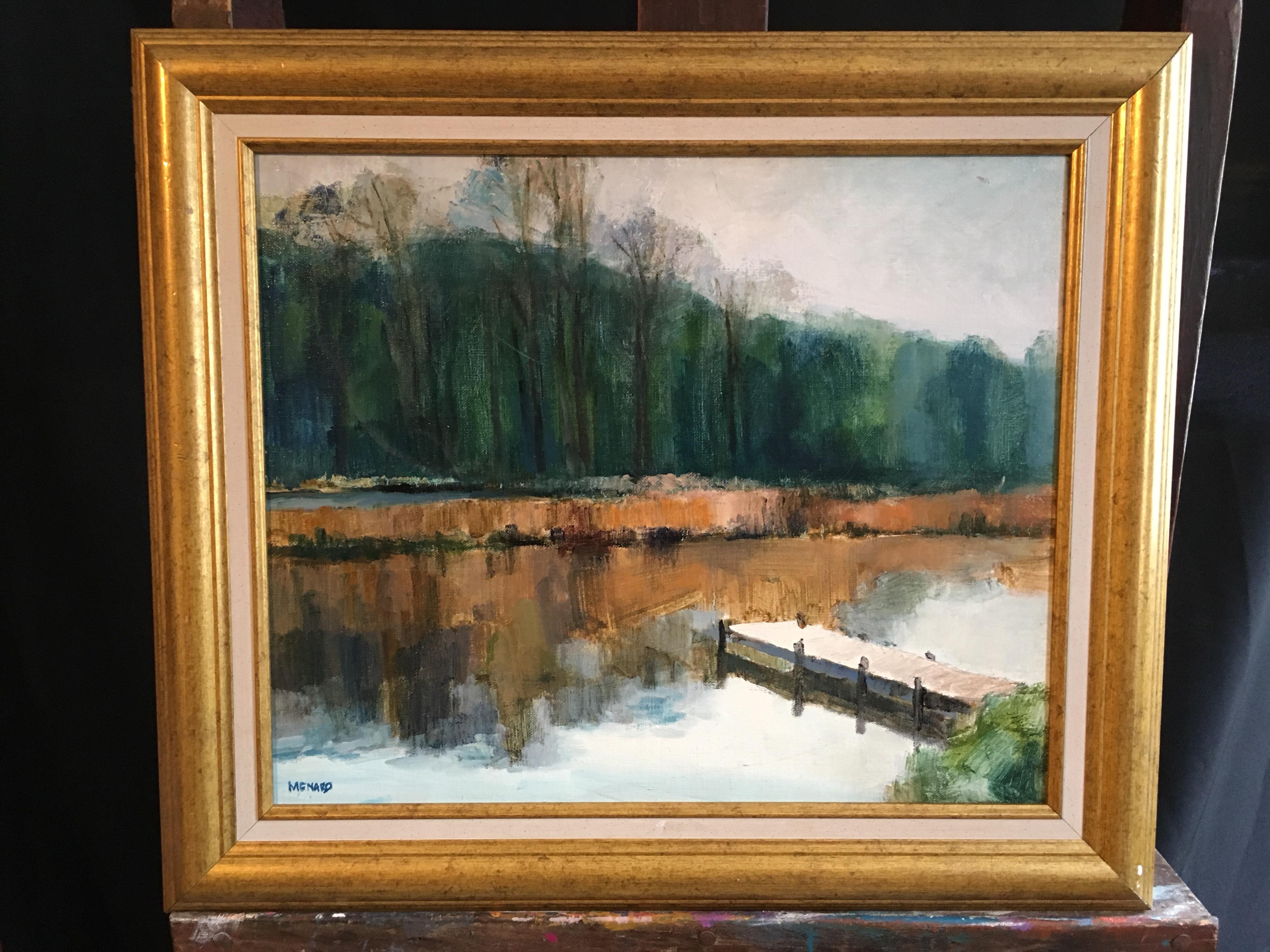 Reflection on the Water, paysage impressionniste français, peinture à l'huile, signée - Impressionnisme Painting par Claude Menard