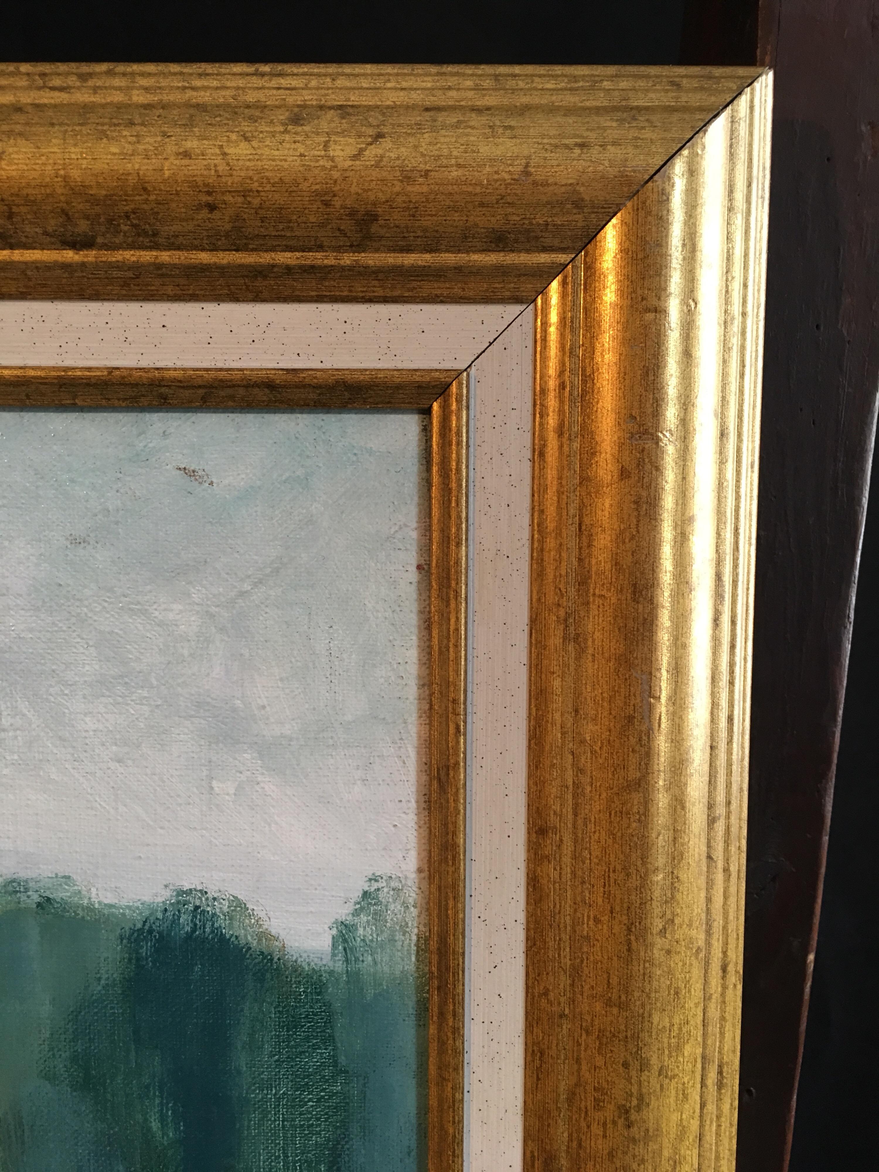 Reflection on the Water, paysage impressionniste français, peinture à l'huile, signée en vente 2