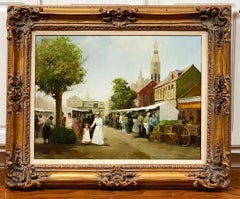 Antique Streetscape Oil Painting by Claude Menzinger MARKET STREET