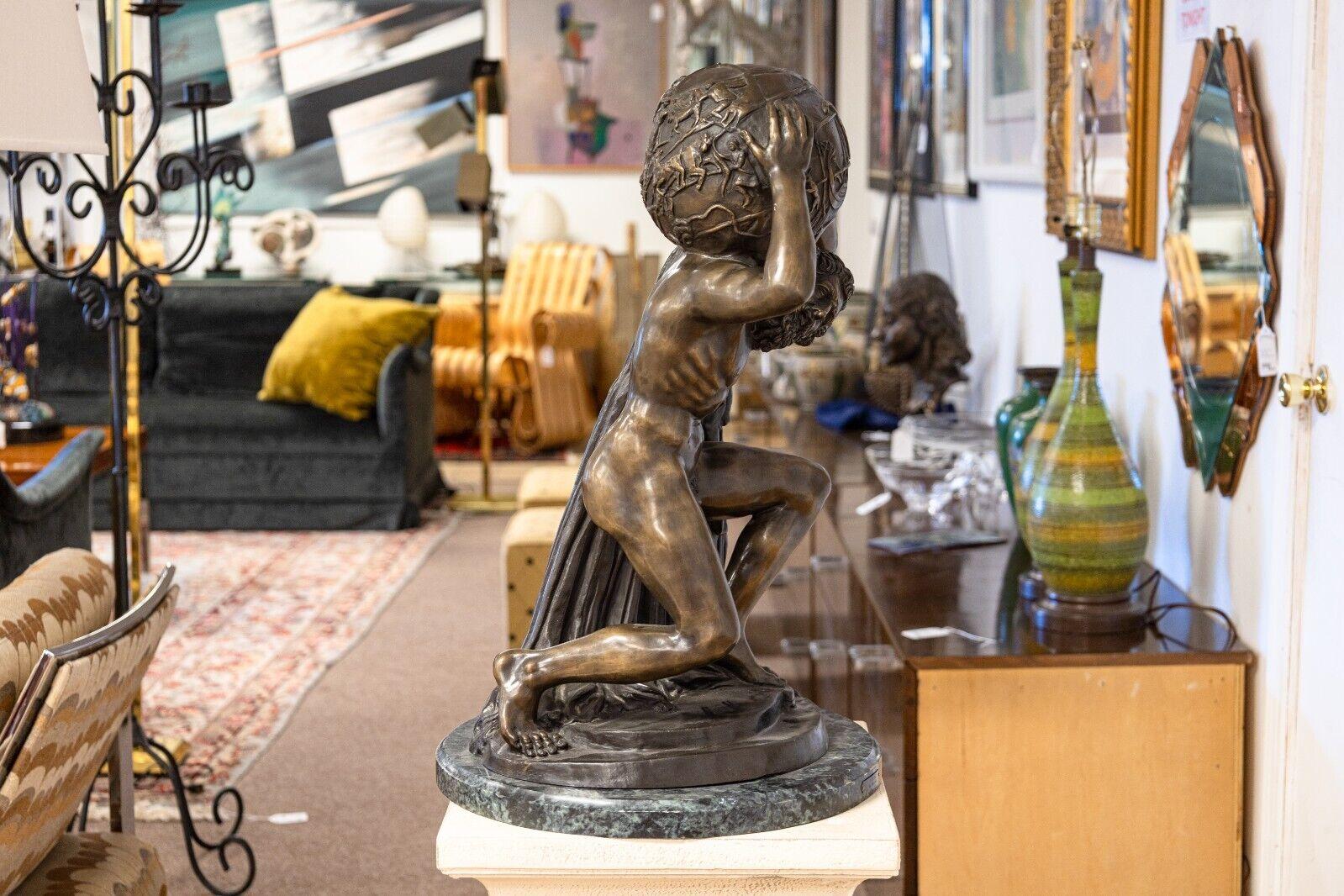 Claude Michel Clodion After Altlas Bronze Figurative Sculpture 1890s In Good Condition For Sale In Keego Harbor, MI