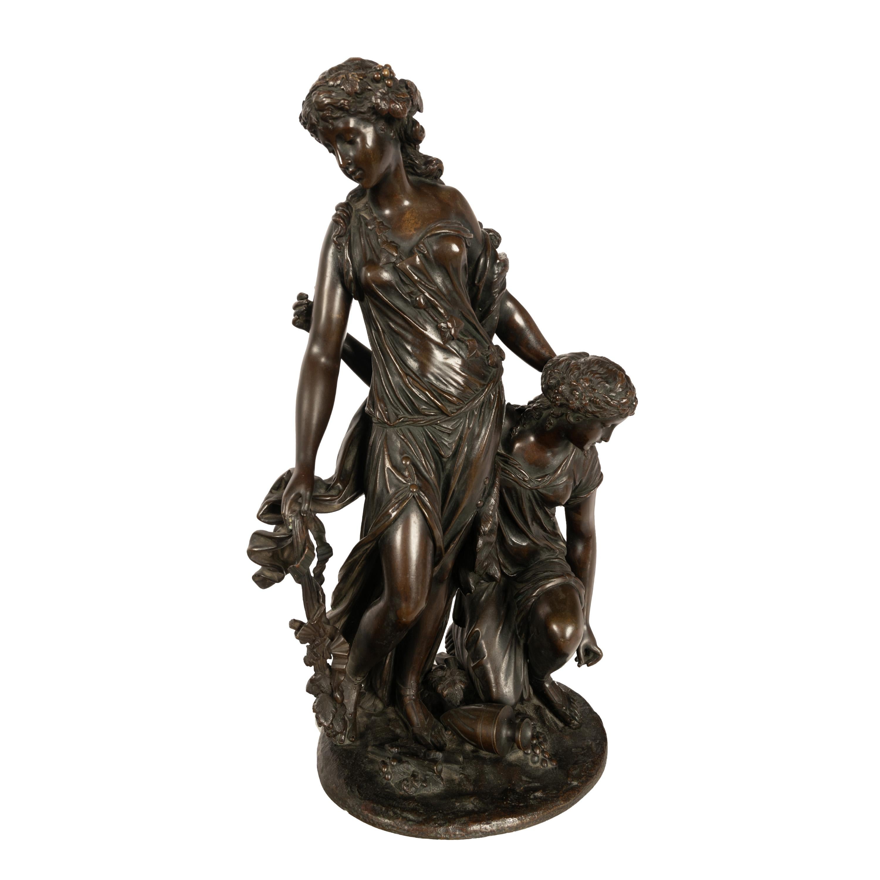 Antique French Neoclassical Rococo Bronce Grupo Figural de Bacantes de Vino 1762 en venta 6