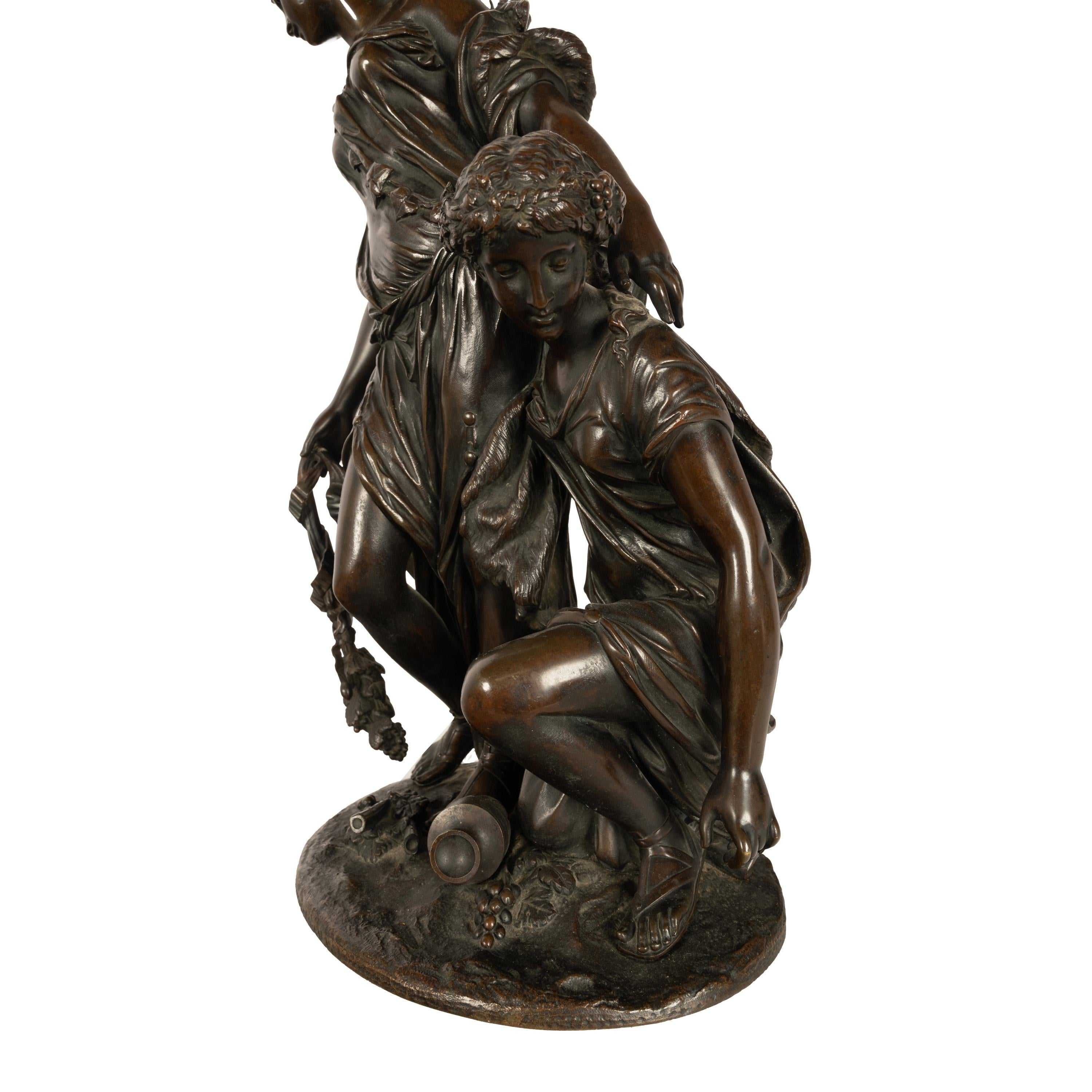 Antique French Neoclassical Rococo Bronce Grupo Figural de Bacantes de Vino 1762 en venta 8