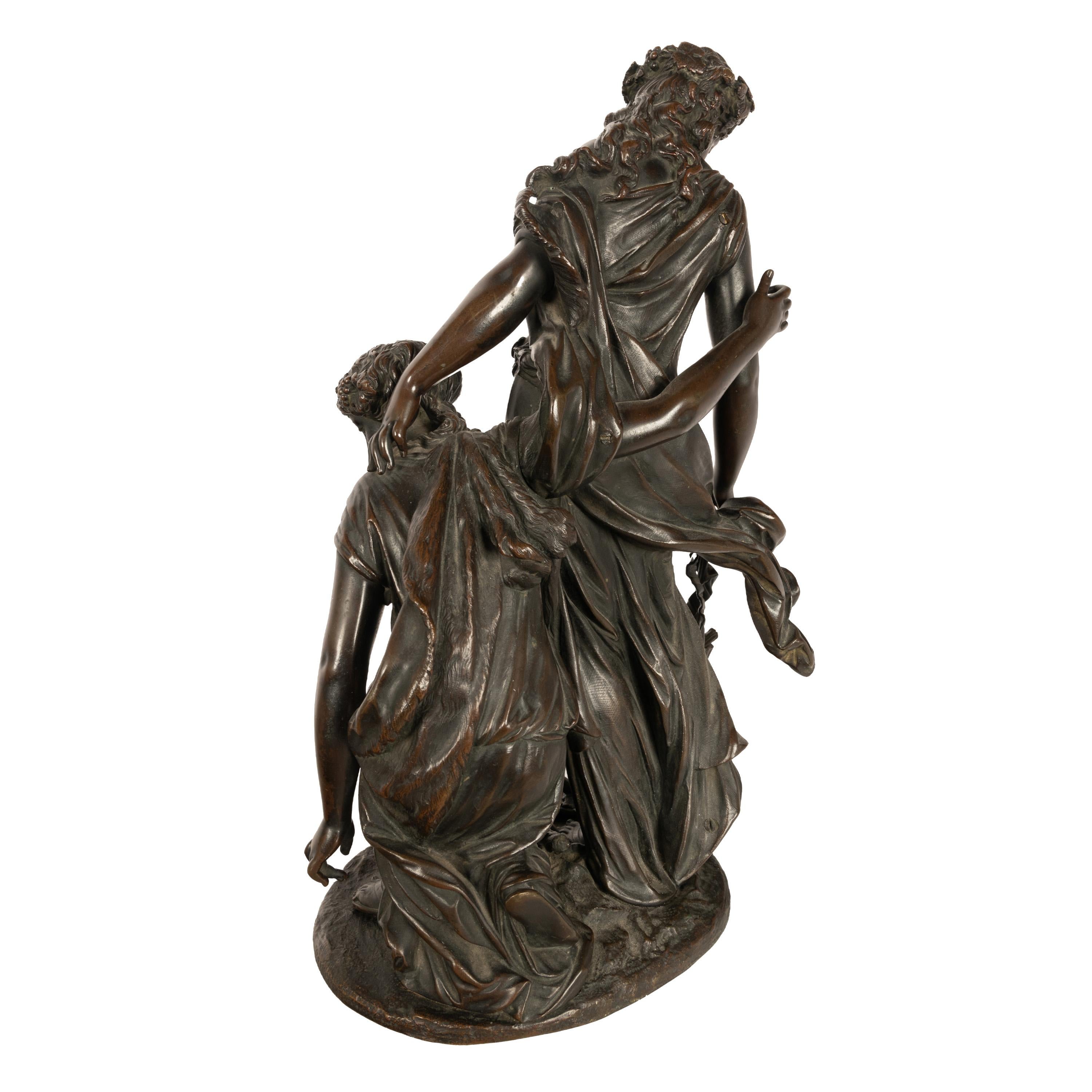 Antique French Neoclassical Rococo Bronce Grupo Figural de Bacantes de Vino 1762 en venta 1