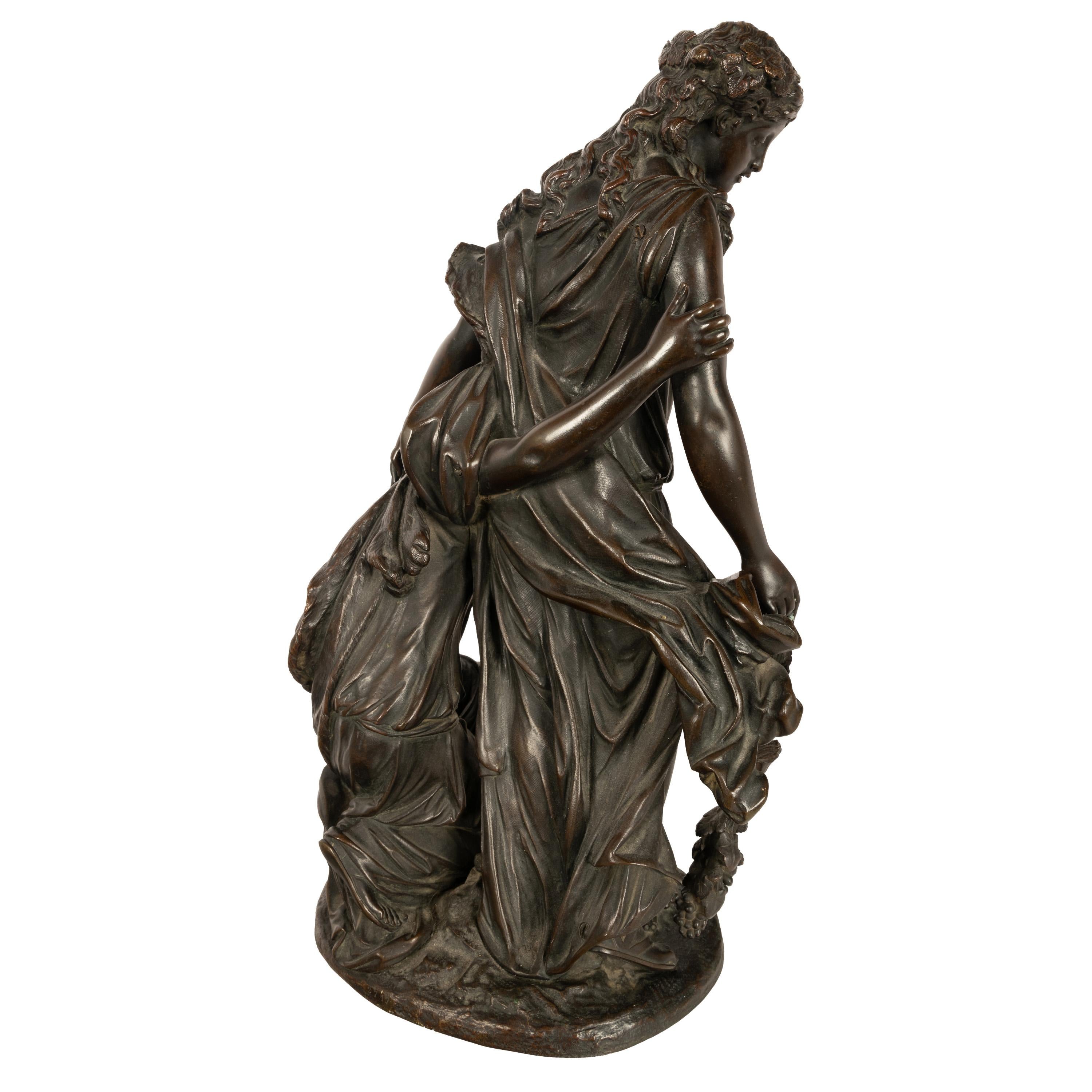 Antique French Neoclassical Rococo Bronce Grupo Figural de Bacantes de Vino 1762 en venta 3