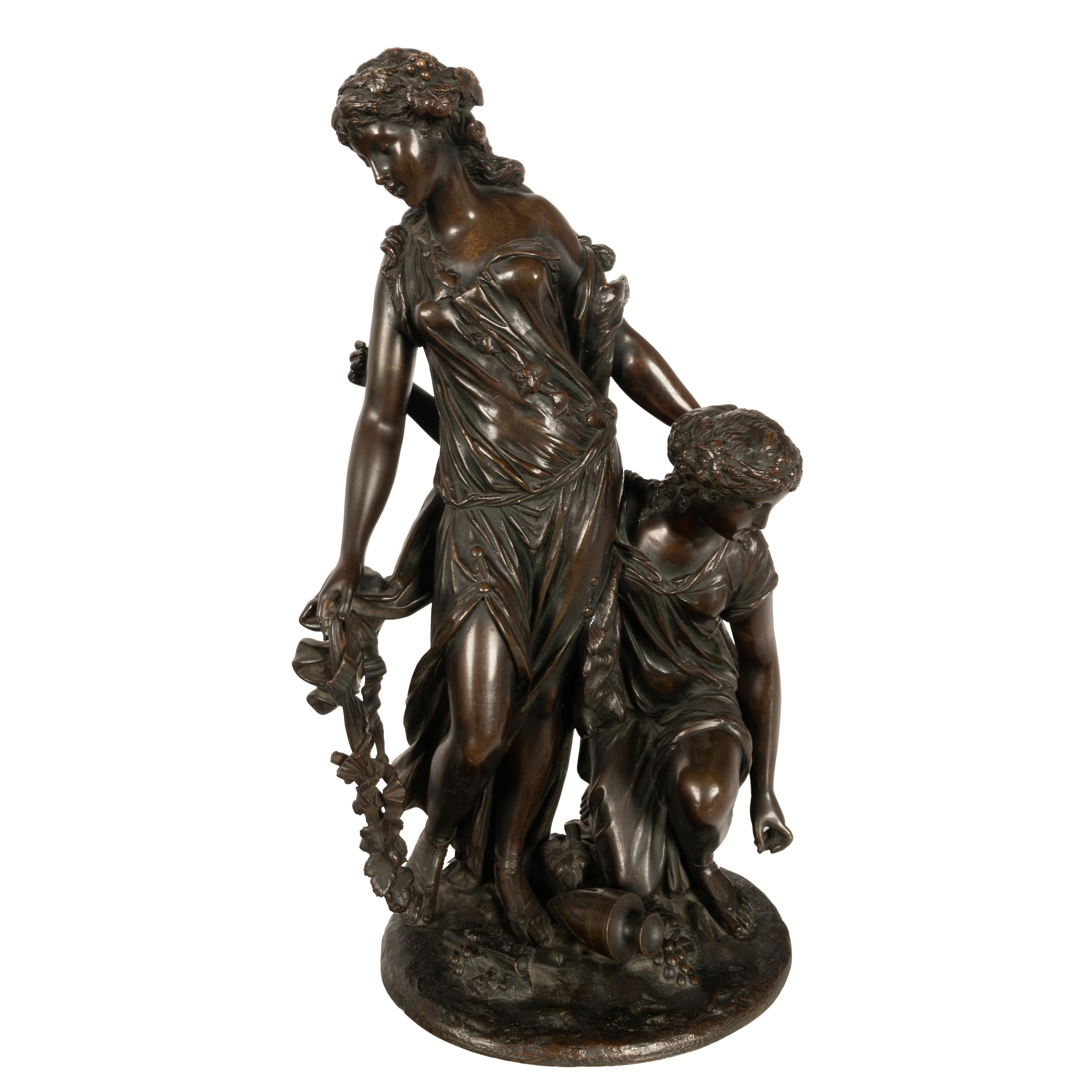 Antique French Neoclassical Rococo Bronce Grupo Figural de Bacantes de Vino 1762