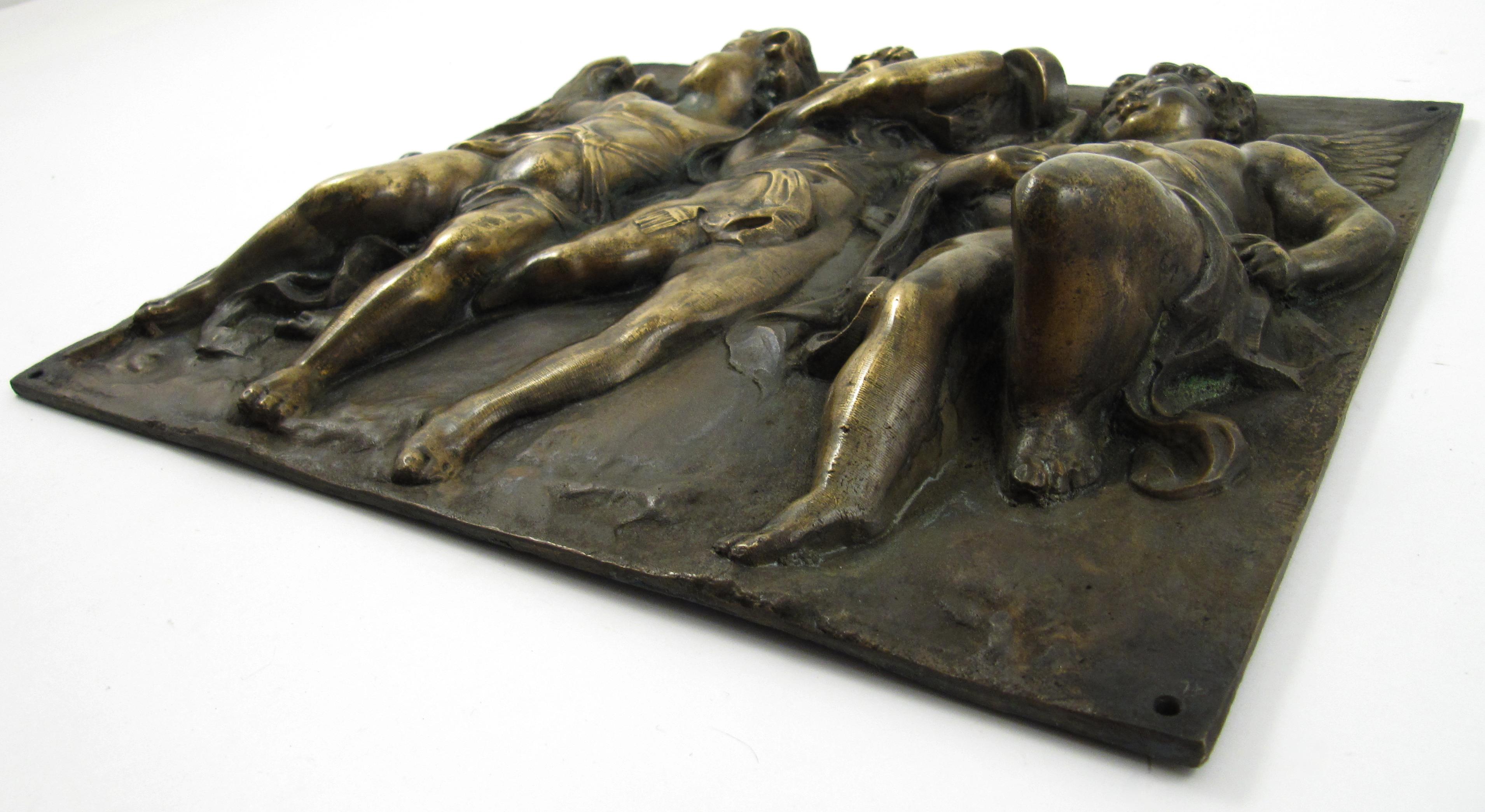 Music Making Dancing Putti – 19thC France - High Relief Bronze Plaque For Sale 1