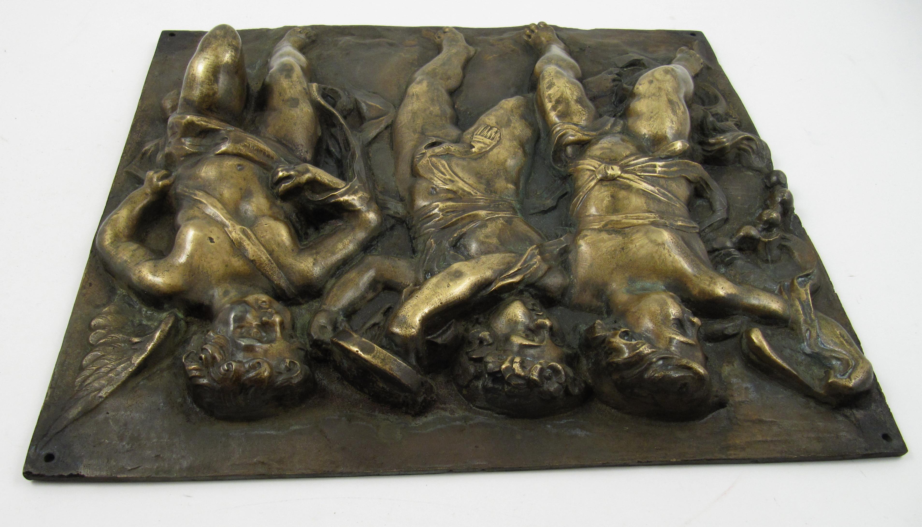 Music Making Dancing Putti – 19thC France - High Relief Bronze Plaque For Sale 4