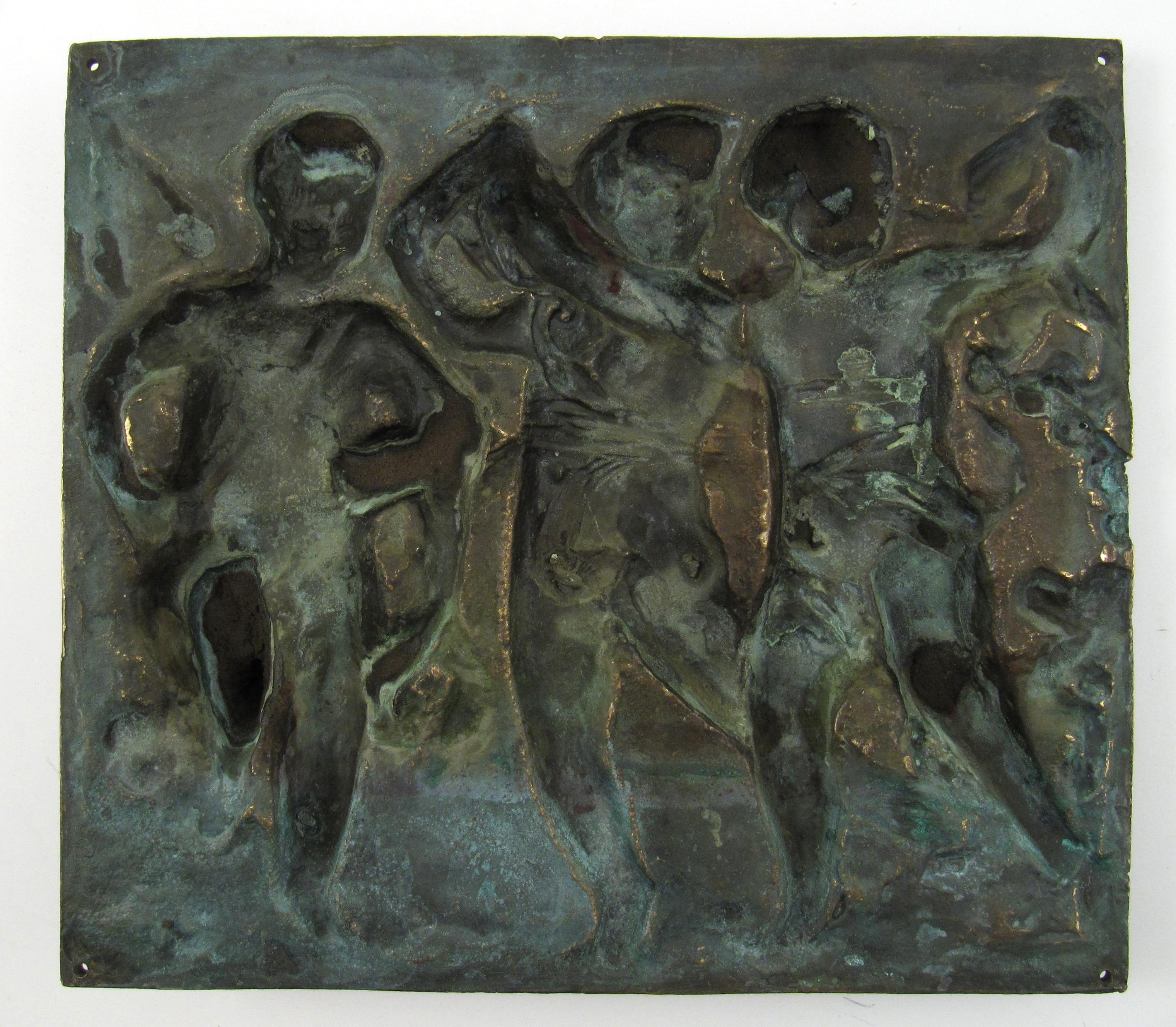 Music Making Dancing Putti – 19thC France - High Relief Bronze Plaque For Sale 4
