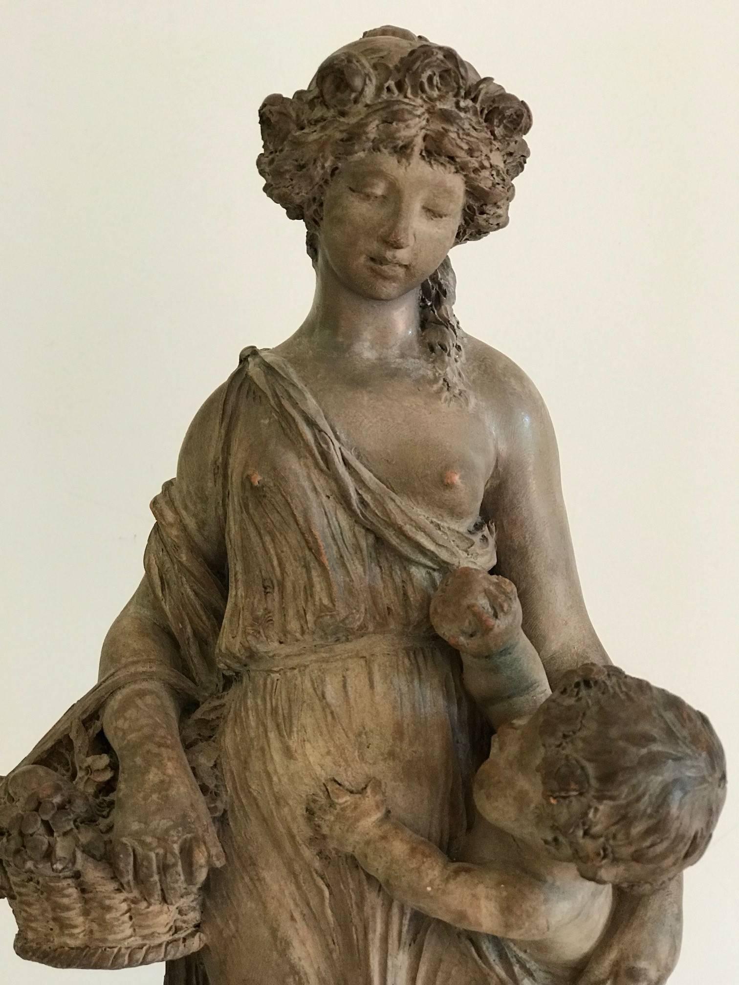 Terracotta Group of a maiden and child , Clodion - Sculpture by Claude Michel Clodion