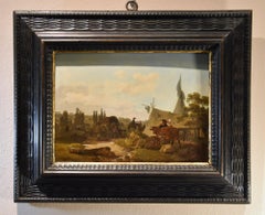 Pair Landscape Horses Duplessis Paint Oil on table 18th Century Old master