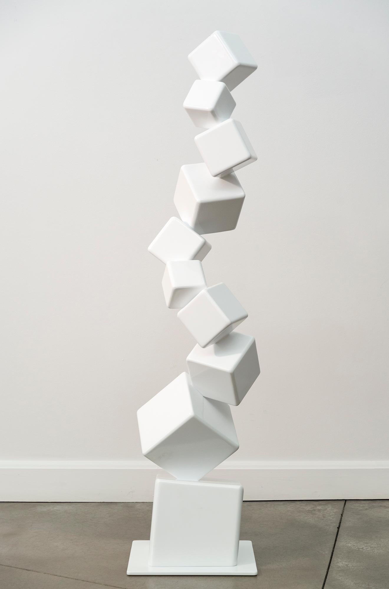 10 Cubes Blancs à la Seconde (10 Cubi Bianchi al Secondo) - scultura in acciaio in vendita 6