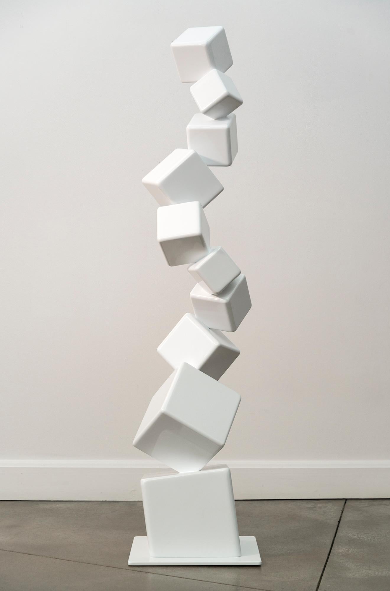 10 Cubes Blancs à la Seconde (10 Cubi Bianchi al Secondo) - scultura in acciaio in vendita 1