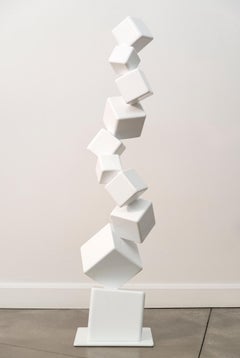 10 Cubes Blancs à la Seconde (10 White Cubes Per Second) - steel sculpture