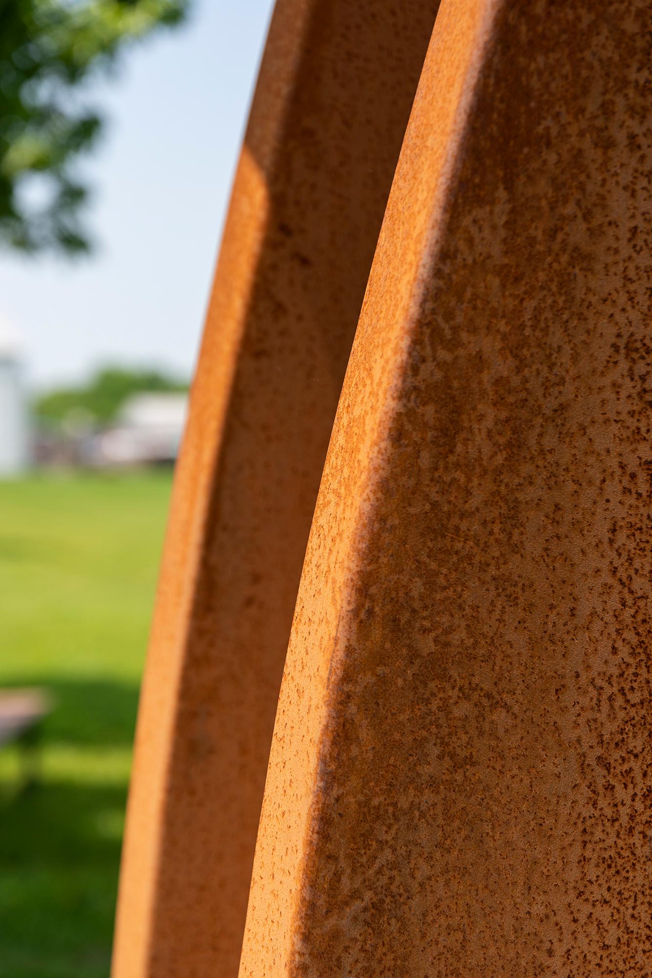 Convergence - abstract, geometric, corten and stainless steel outdoor sculpture For Sale 7