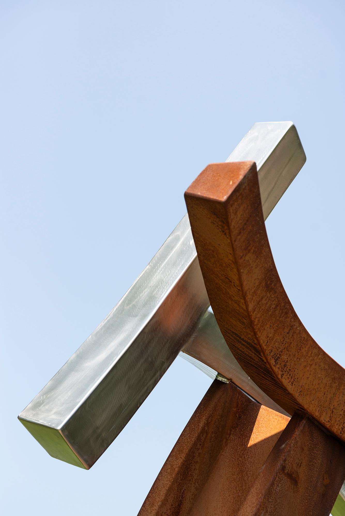 Convergence - abstract, geometric, corten and stainless steel outdoor sculpture For Sale 2