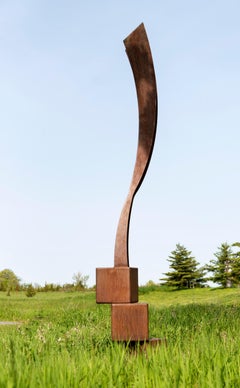 Vintage Corpheum V - tall, geometric, abstract, corten steel outdoor sculpture