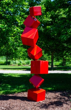 Crescendo III - Red Geometric Metal Outdoor Sculpture, Abstract Contemporary Art