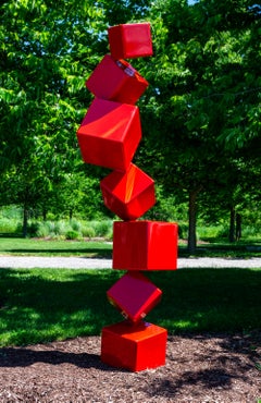 Crescendo III - Red Geometric Metal Outdoor Sculpture, Abstract Contemporary Art