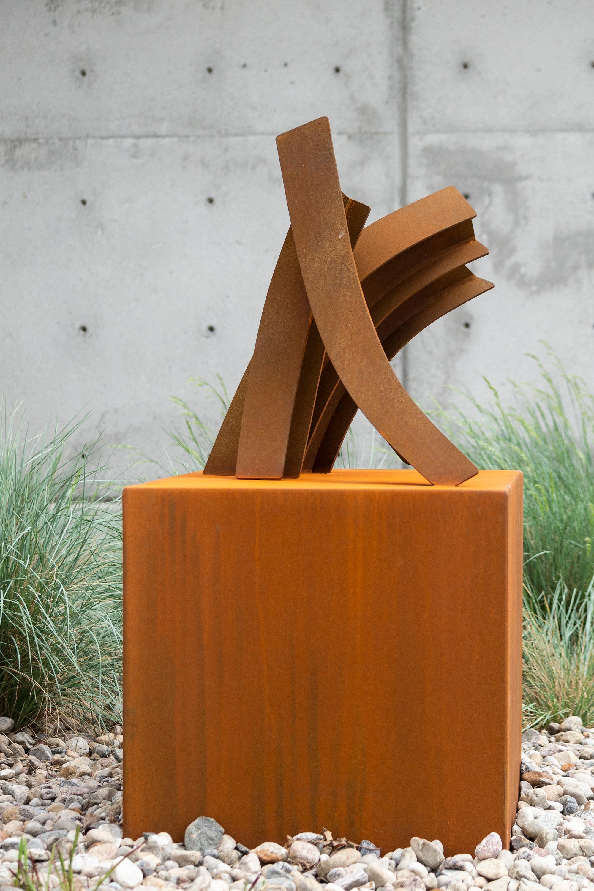 Divergence - contemporary, geometric, abstract, Corten steel, outdoor sculpture 3