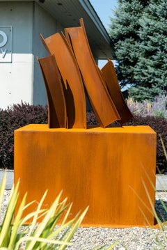 Divergence II - scultura moderna, astratta, geometrica, in acciaio corten per esterni