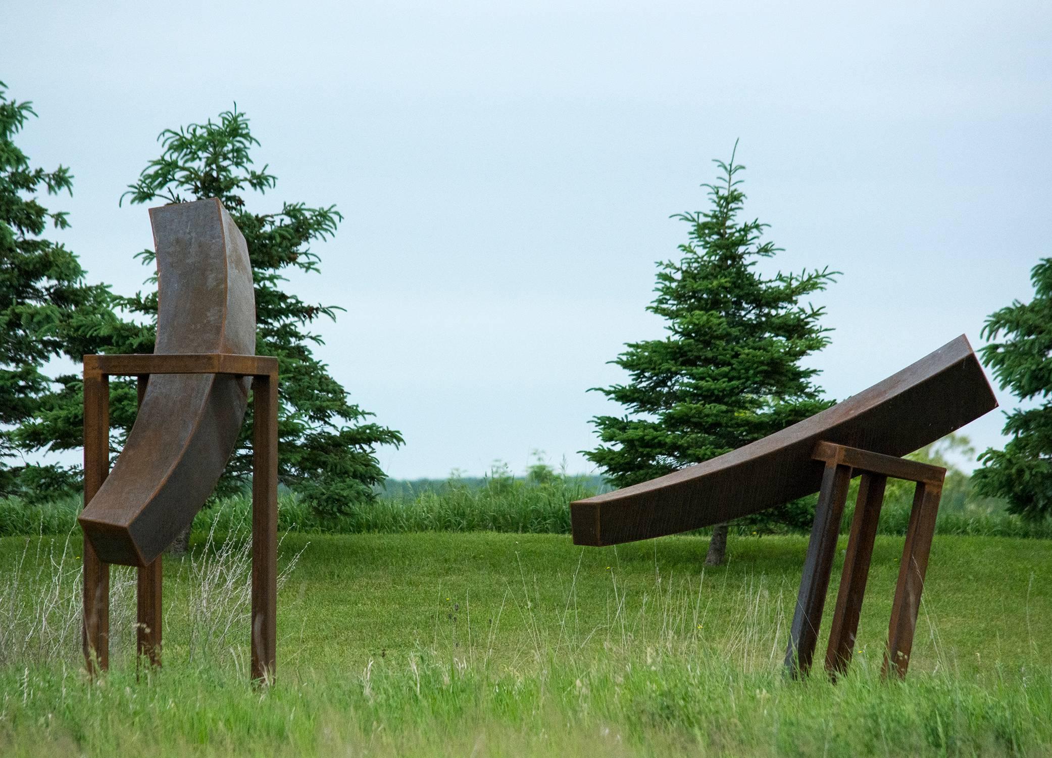 Equilibrium VI - large, dynamic, minimalist, corten steel, outdoor sculpture - Abstract Sculpture by Claude Millette