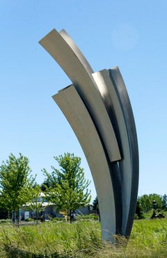 Projection - large, dynamic, minimalist, stainless steel outdoor sculpture
