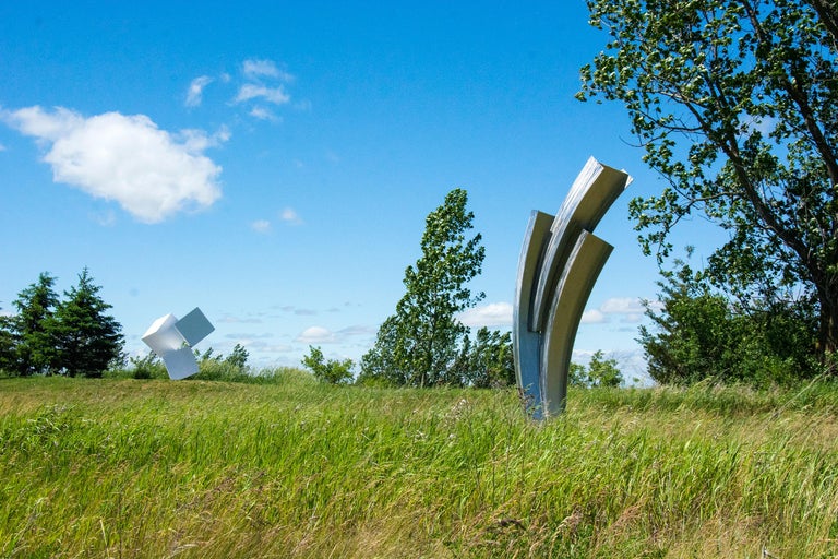 Projection - large, dynamic, minimalist, stainless steel outdoor sculpture - Contemporary Sculpture by Claude Millette