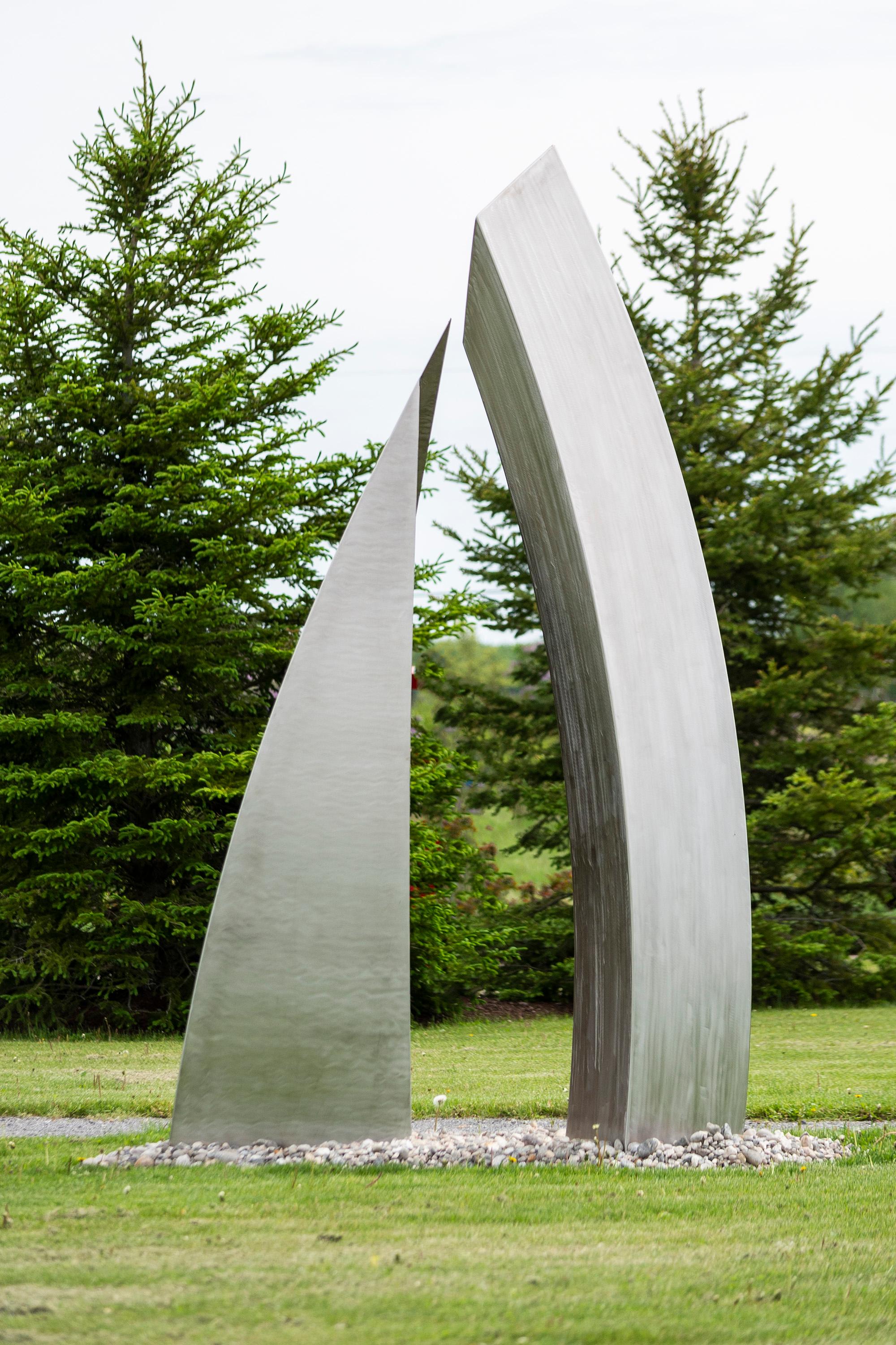 Rencontre (Encounter) - geometric, abstract, stainless steel outdoor sculpture - Contemporary Sculpture by Claude Millette