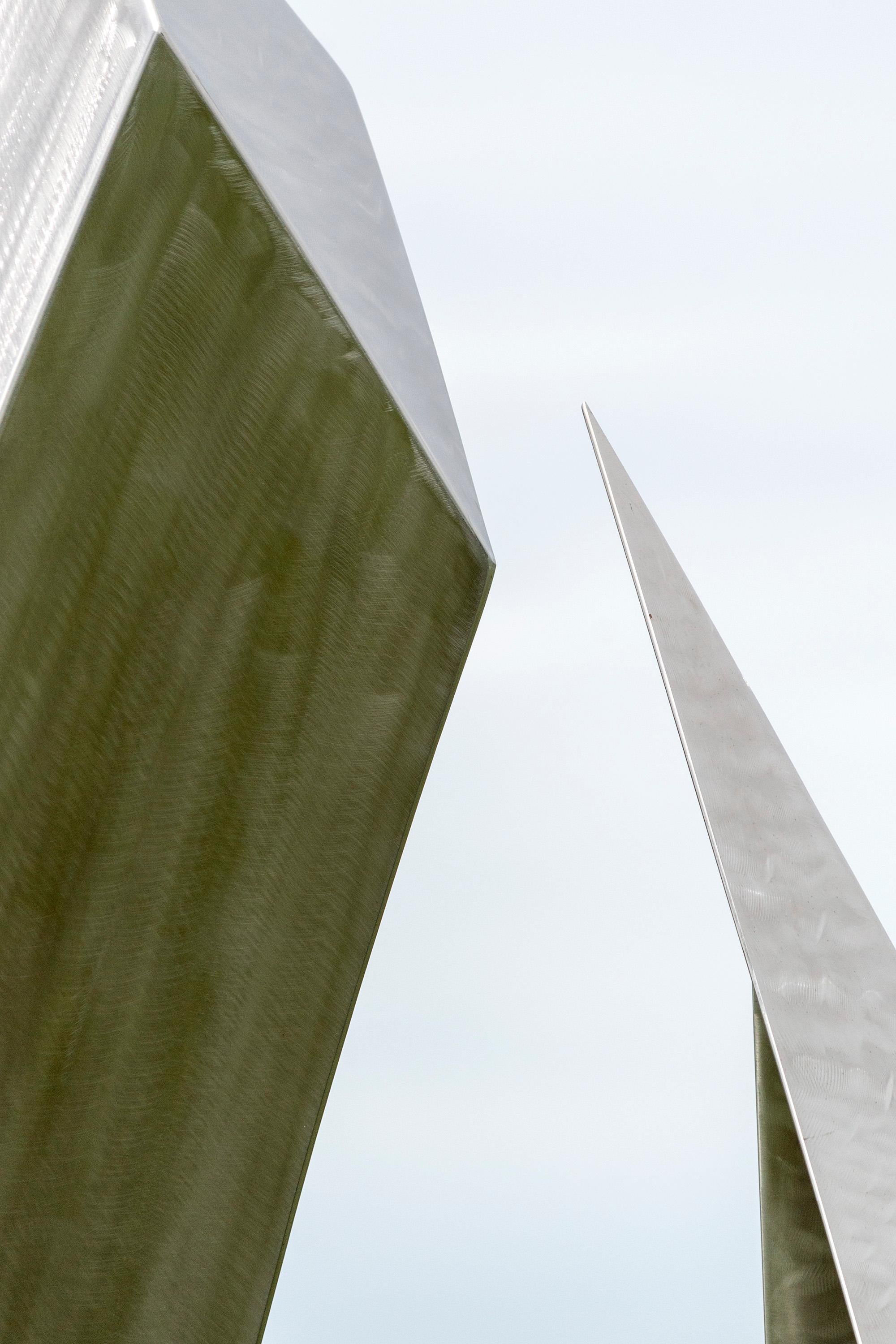 Rencontre (Encounter) - geometric, abstract, stainless steel outdoor sculpture For Sale 4