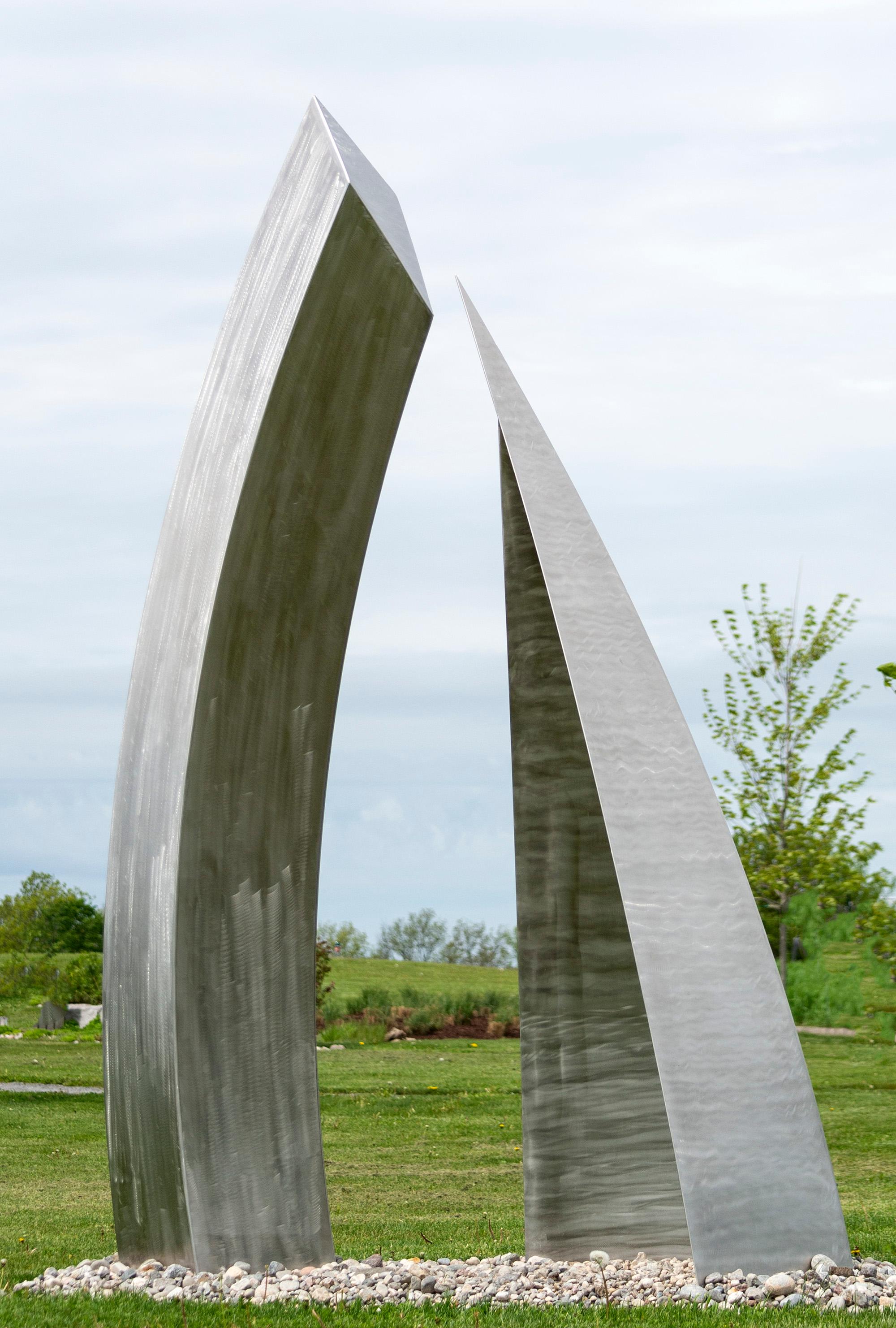 Rencontre (Encounter) - geometric, abstract, stainless steel outdoor sculpture - Sculpture by Claude Millette