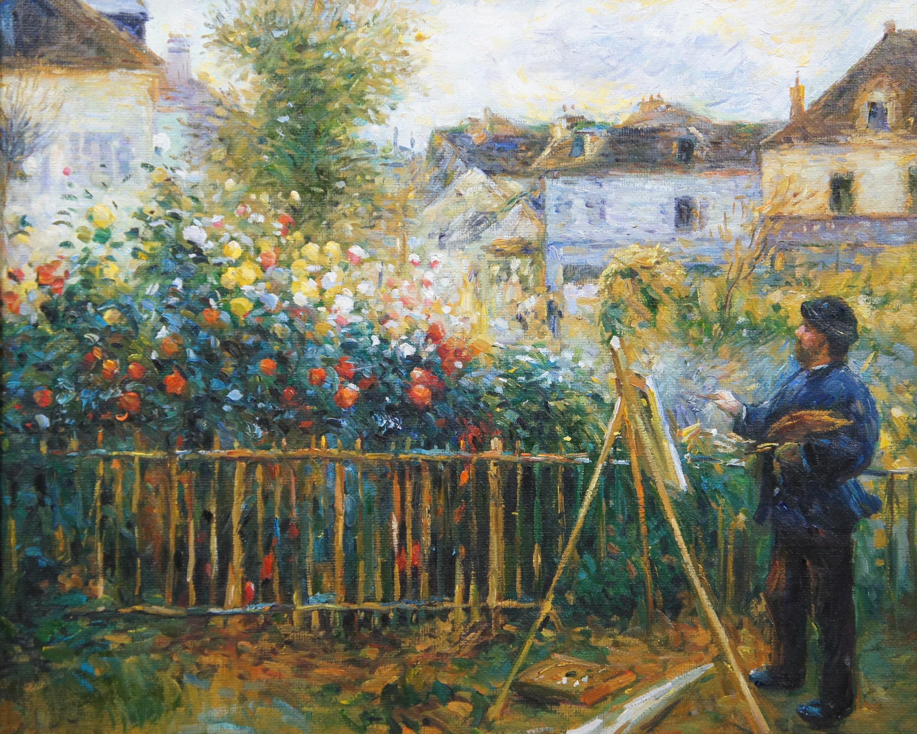 Canvas Claude Monet in the Argenteuil Garden Oil Painting After Pierre Auguste Renoir