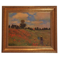 Vintage Claude Monet Les Coquelicots 1873 Reproduction Oil Painting With Gilt Frame