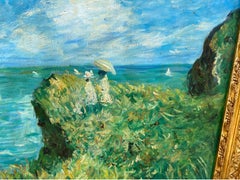 19th century style French Impressionist landscape painting - Marche falaise