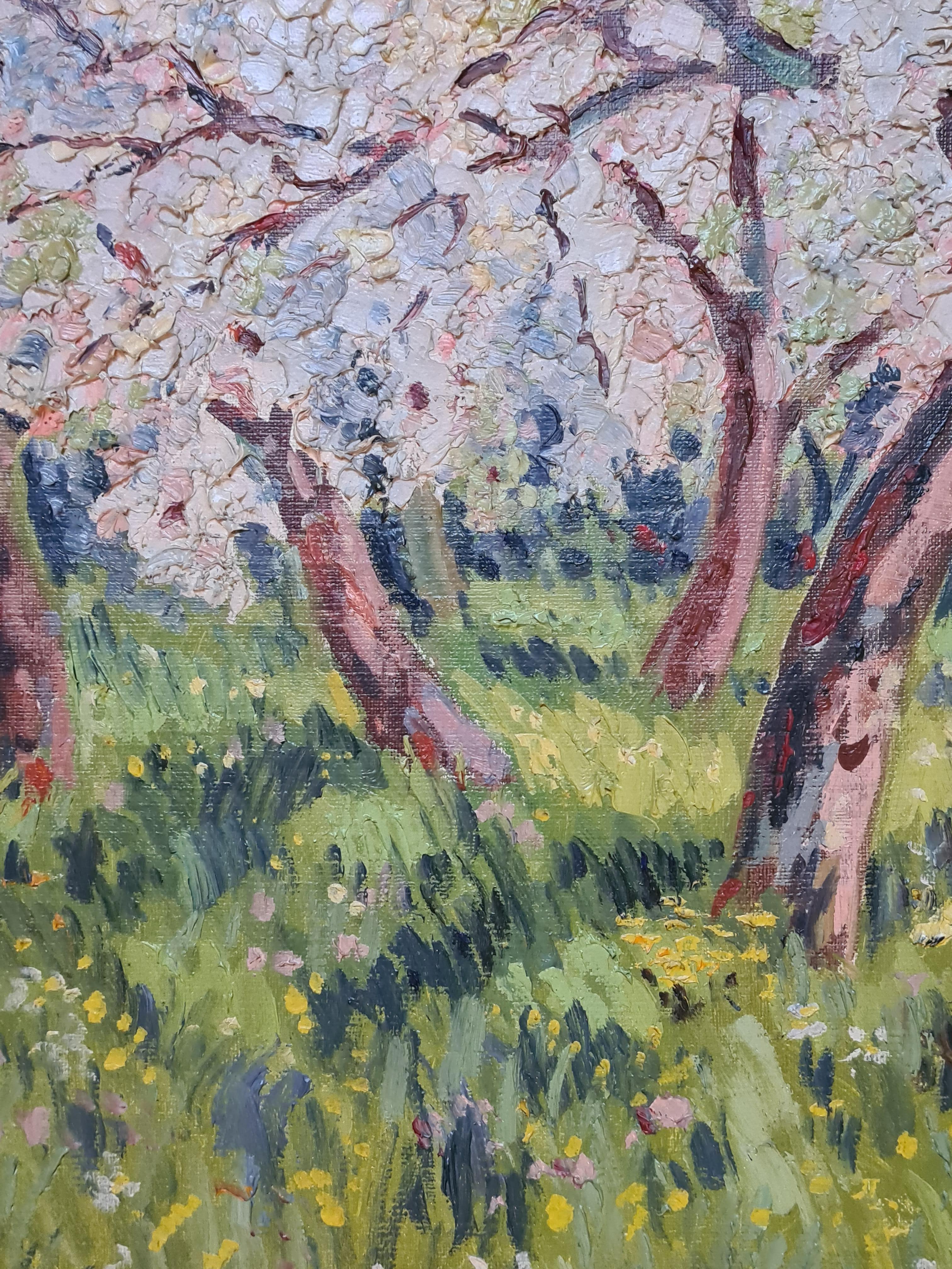 Apple Trees in Blossom at Giverny, French Impressionist Spring Landscape. 1