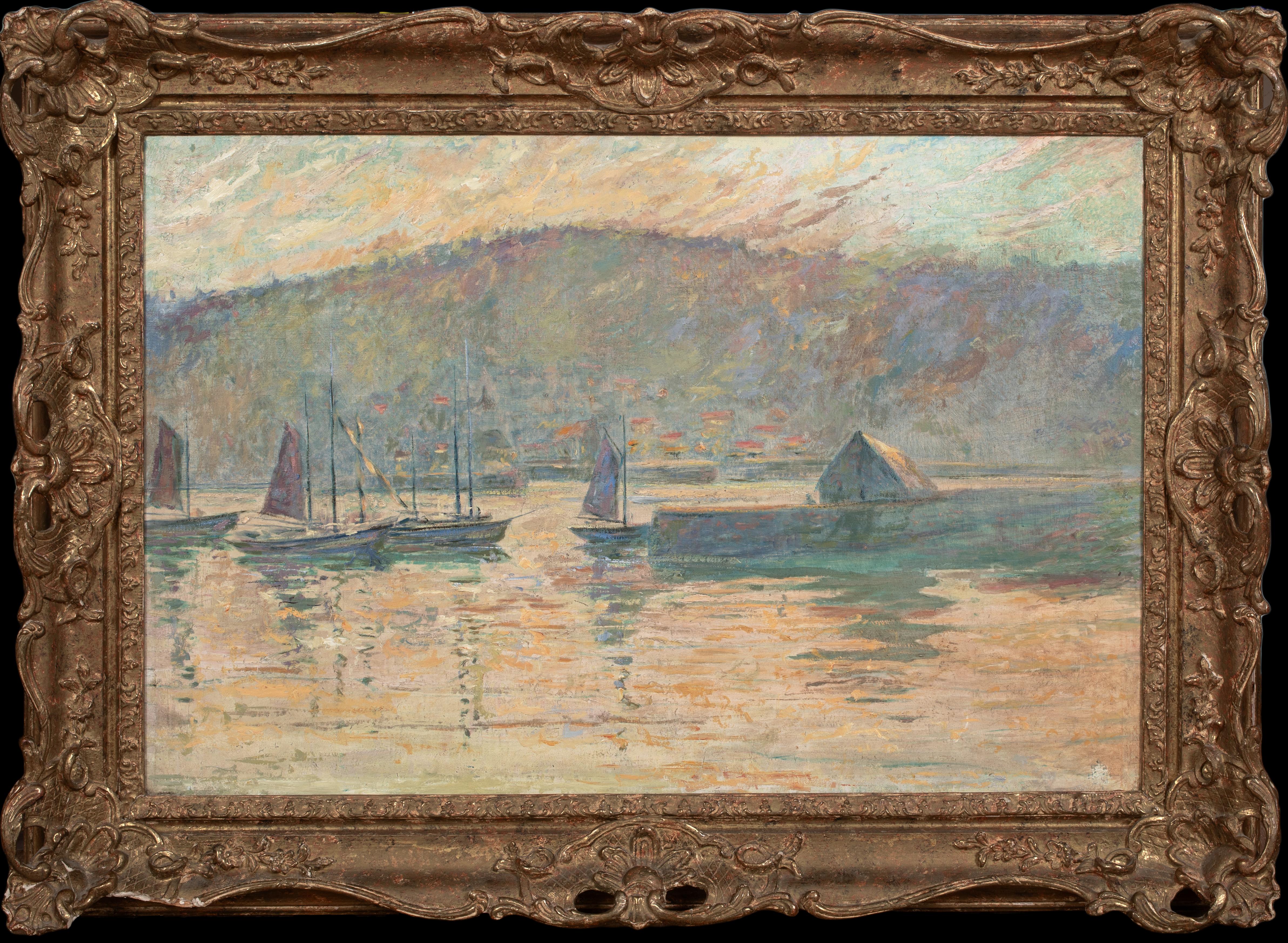 Barcos En Un Puerto Siglo XIX Escuela de CLAUDE MONET - Painting de Claude Monet