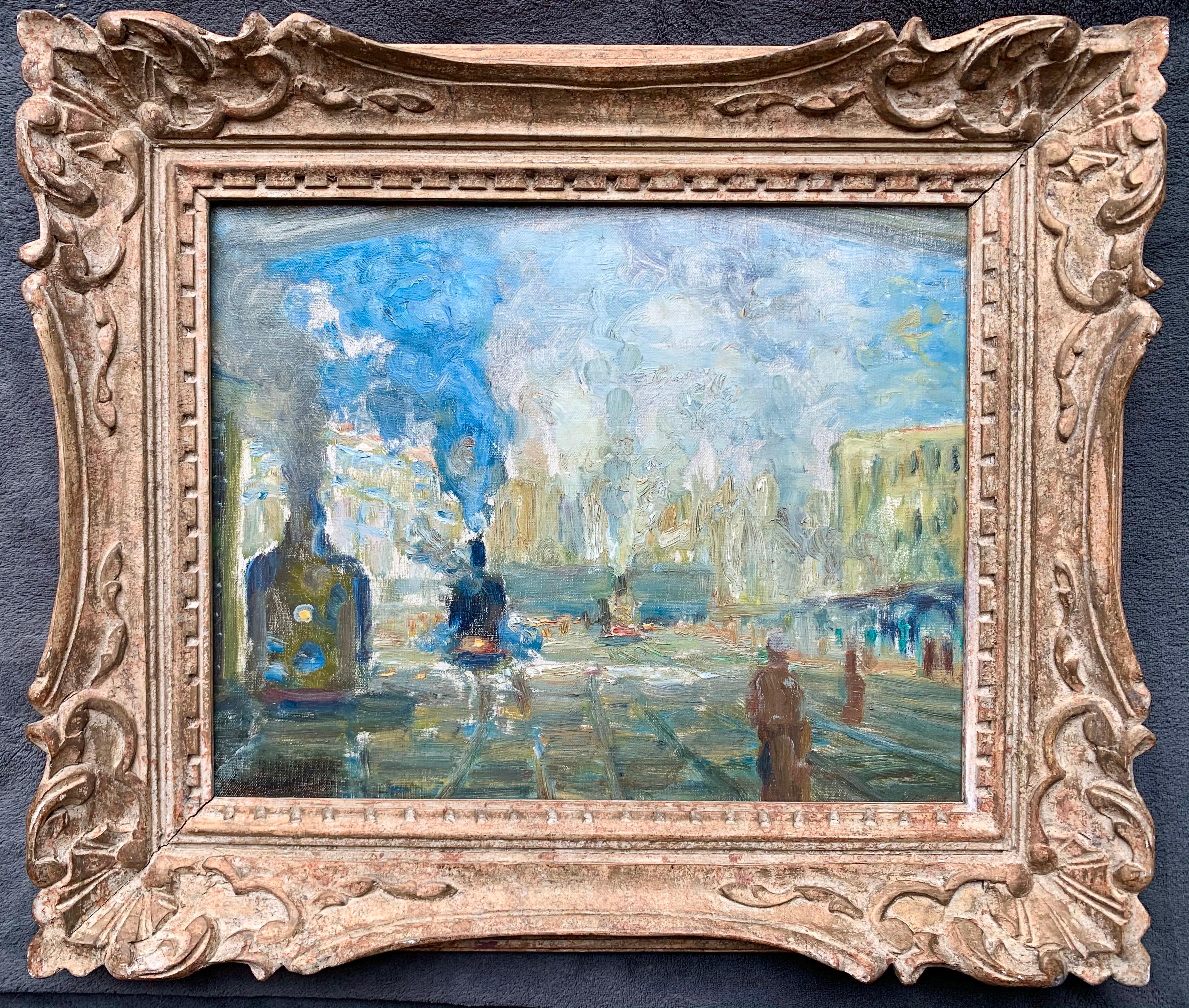 Claude Monet Landscape Painting - French 19th century Impressionist cityscape painting of a Station - Monet Paris