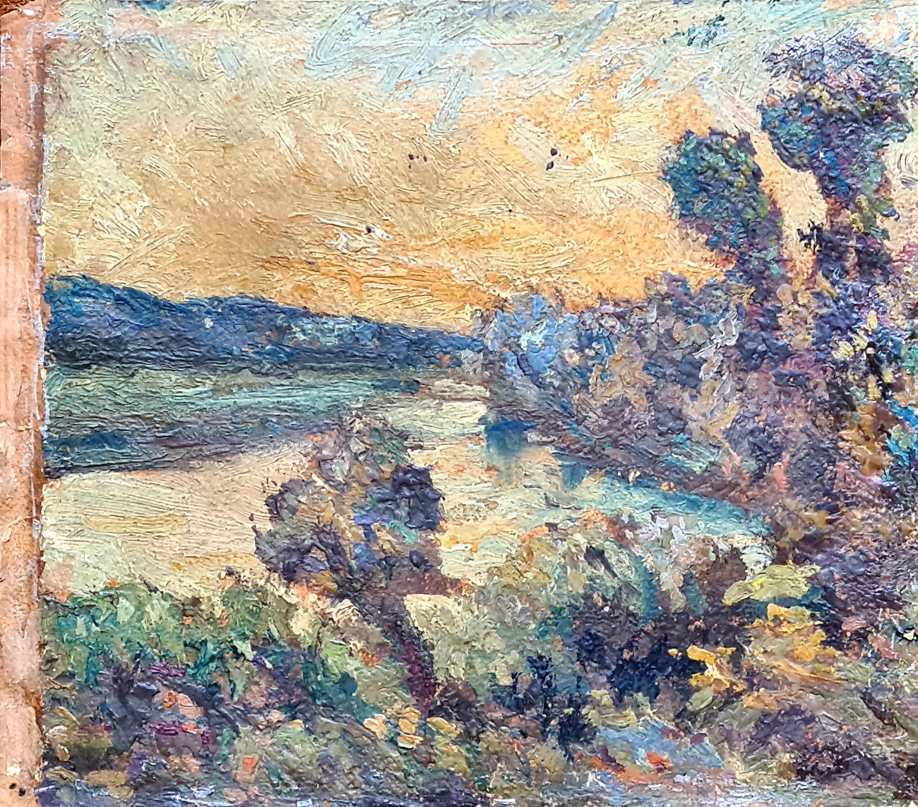 Französischer Impressionist Flusslandschaft, Pappeln am Ufer des Flusses Epte – Painting von Claude Monet