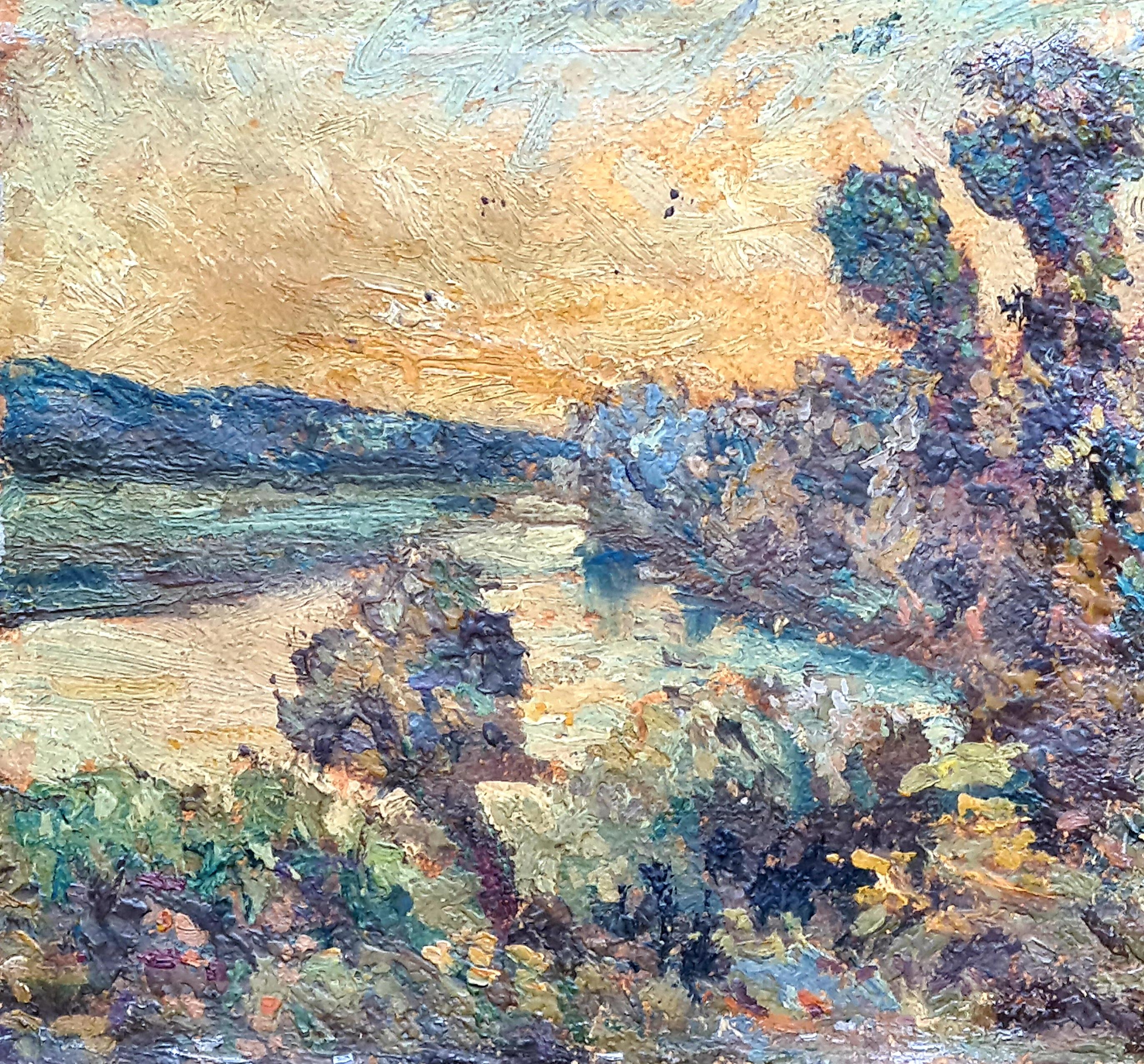 Claude Monet Landscape Painting – Französischer Impressionist Flusslandschaft, Pappeln am Ufer des Flusses Epte