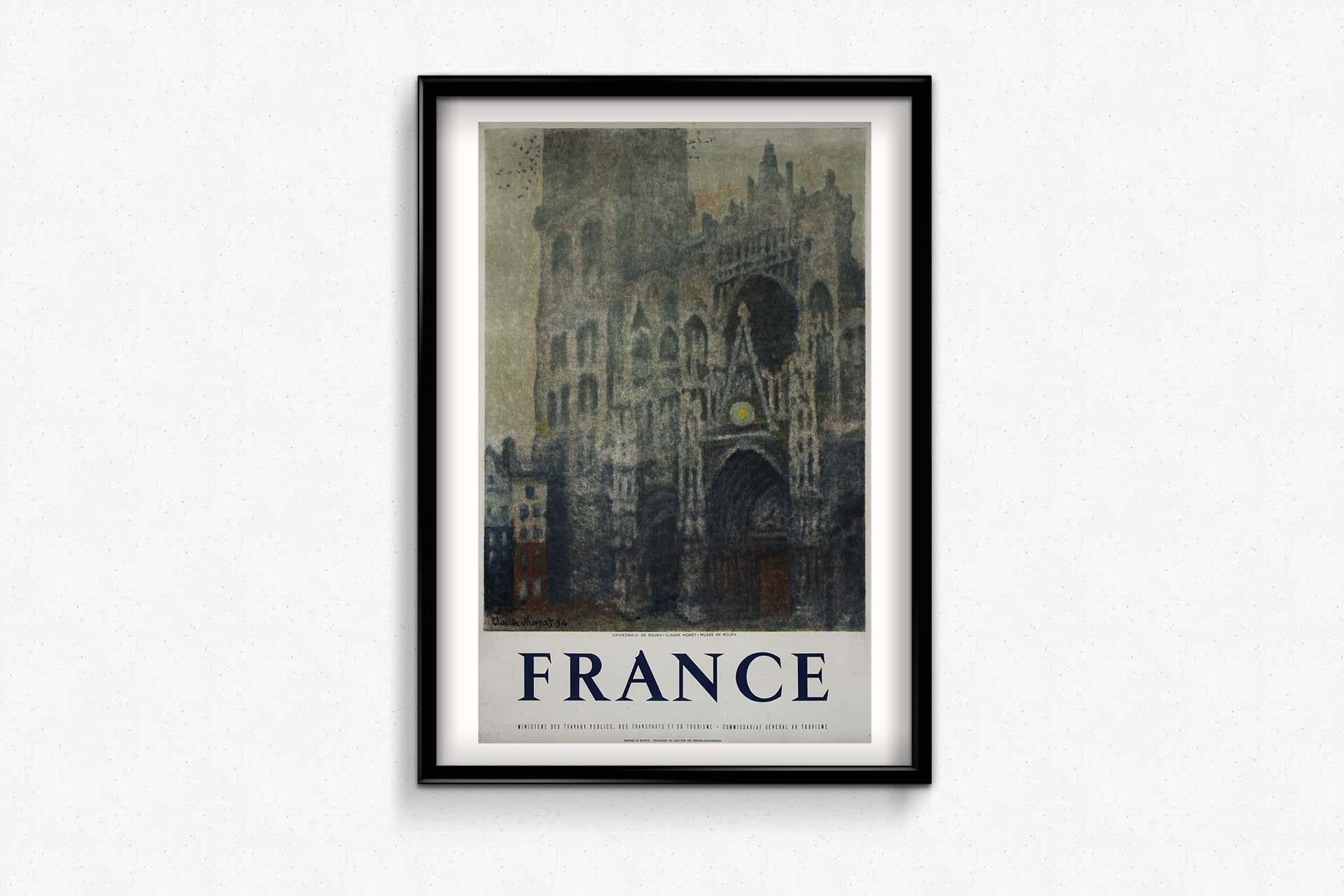 Affiche de voyage originale de 1950 représentant la Cathédrale de Rouen de Claude Monet en vente 1