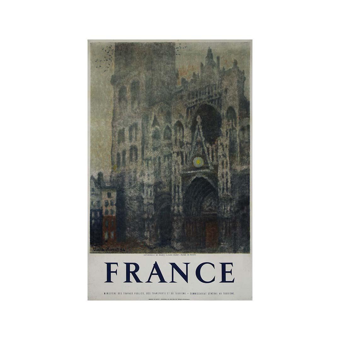 Affiche de voyage originale de 1950 représentant la Cathédrale de Rouen de Claude Monet en vente 3