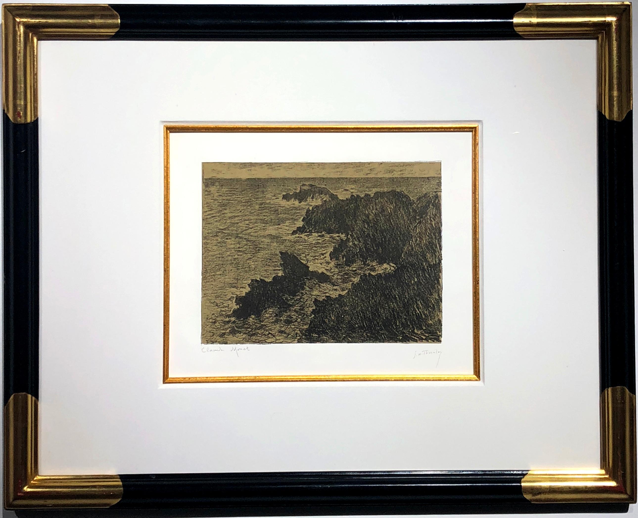 CLAUDE MONET (1840-1926)
GEORGE W. THORNLEY (1857-1935)
“La Cote Sauvage”                                                                         
Original lithograph printed in brownish black on tan
Chine applique, circa 1892. 210 x 263 mm;
8 ¼ x