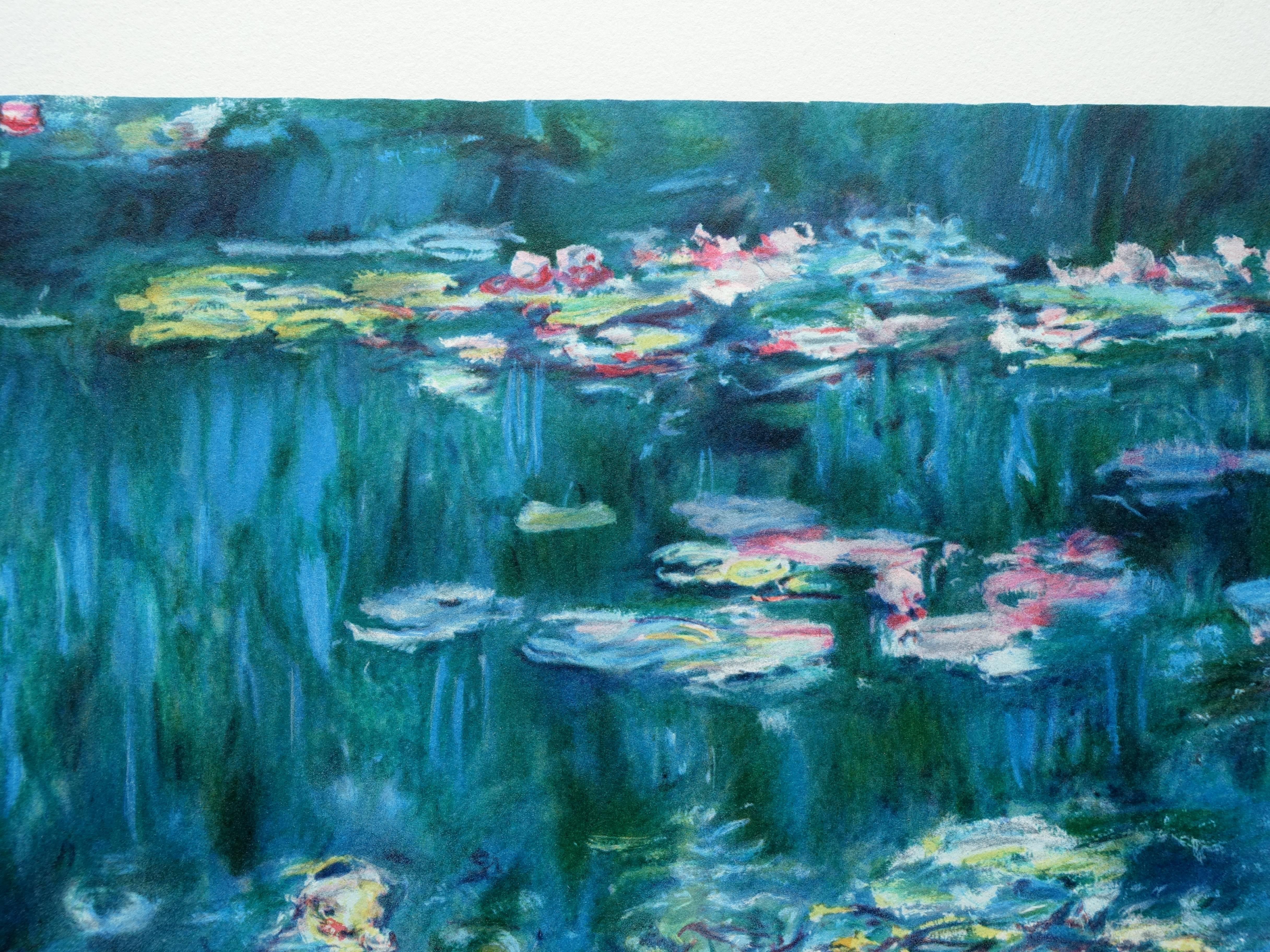 Le ninfe di Giverny - Litografia - 300 copie - Landscape Print Blu di Claude Monet
