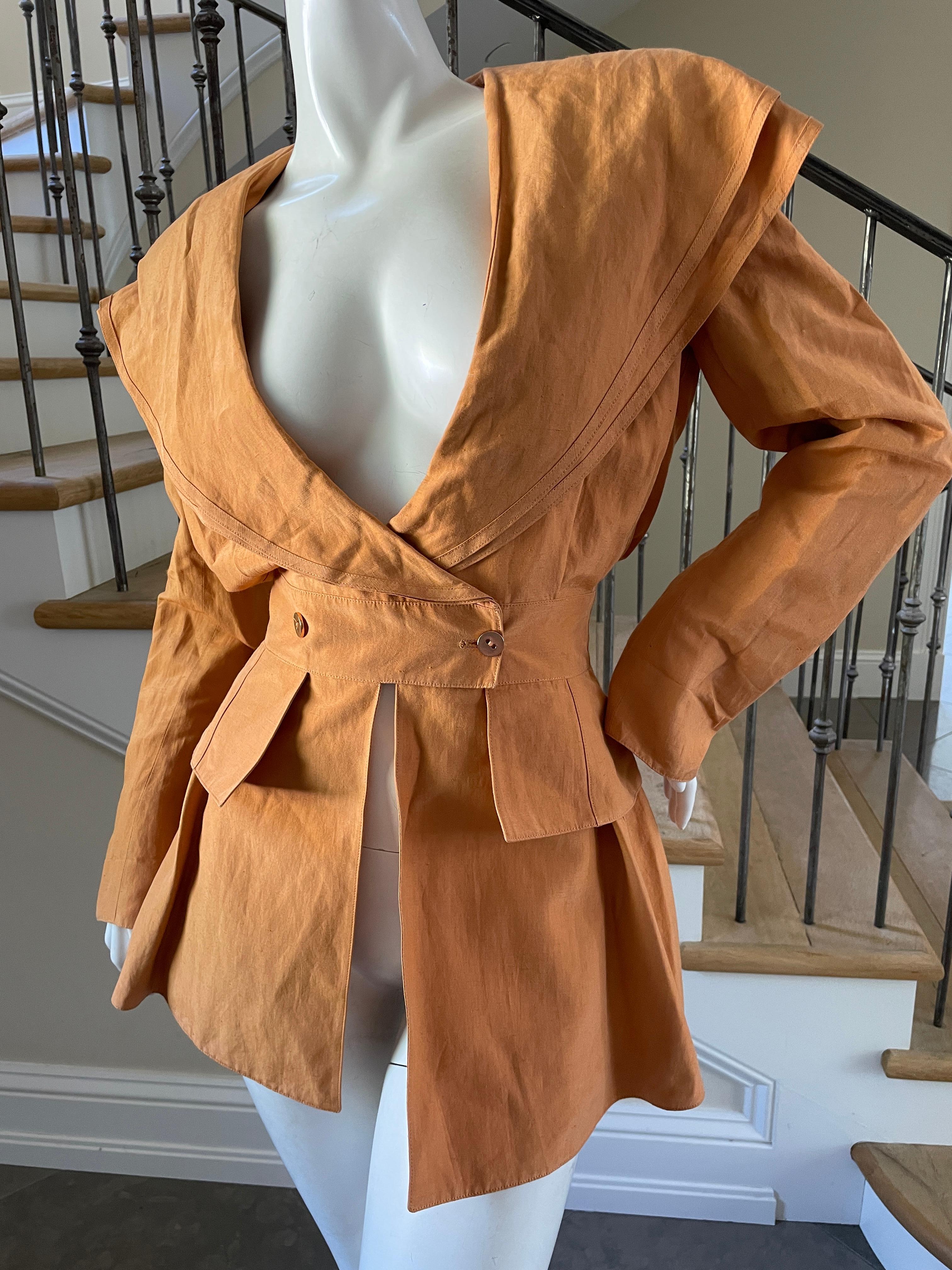 Claude Montana 1980 Orange Linen Jacket with Wide Lapel Hood In Excellent Condition For Sale In Cloverdale, CA