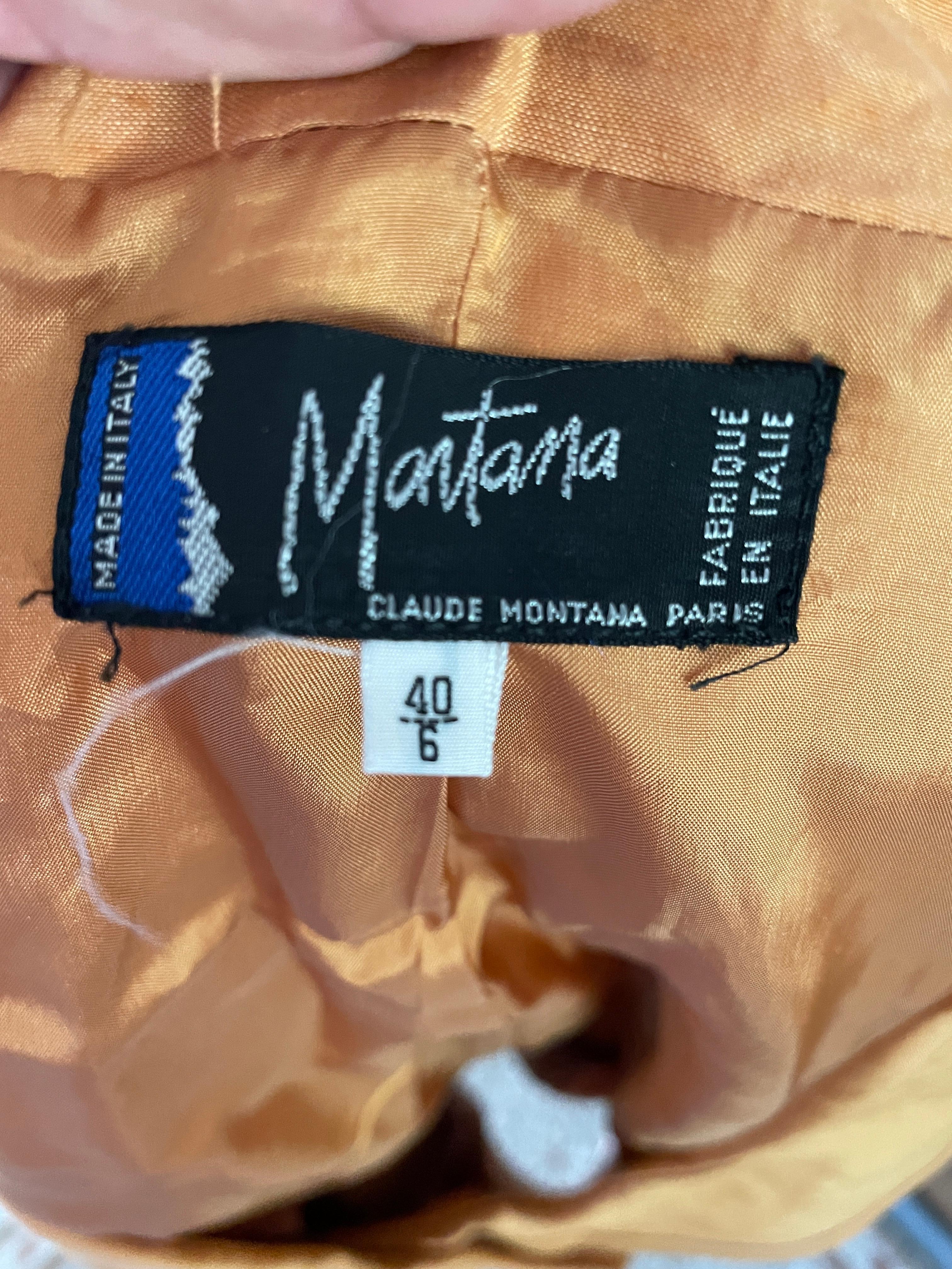Claude Montana 1980 Orange Linen Jacket with Wide Lapel Hood For Sale 5