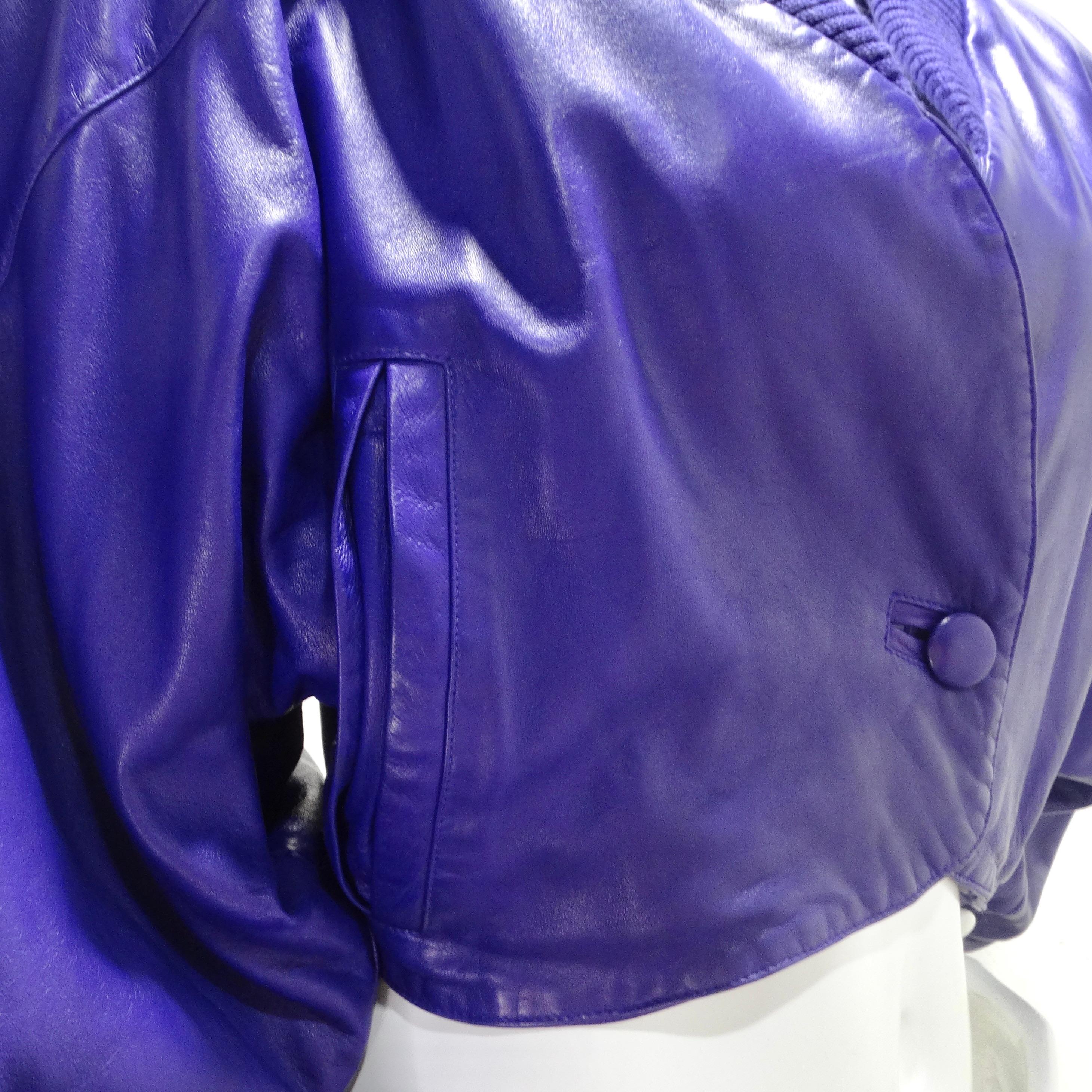 Claude Montana 1980s Purple Leather Cropped Jacket In Excellent Condition In Scottsdale, AZ