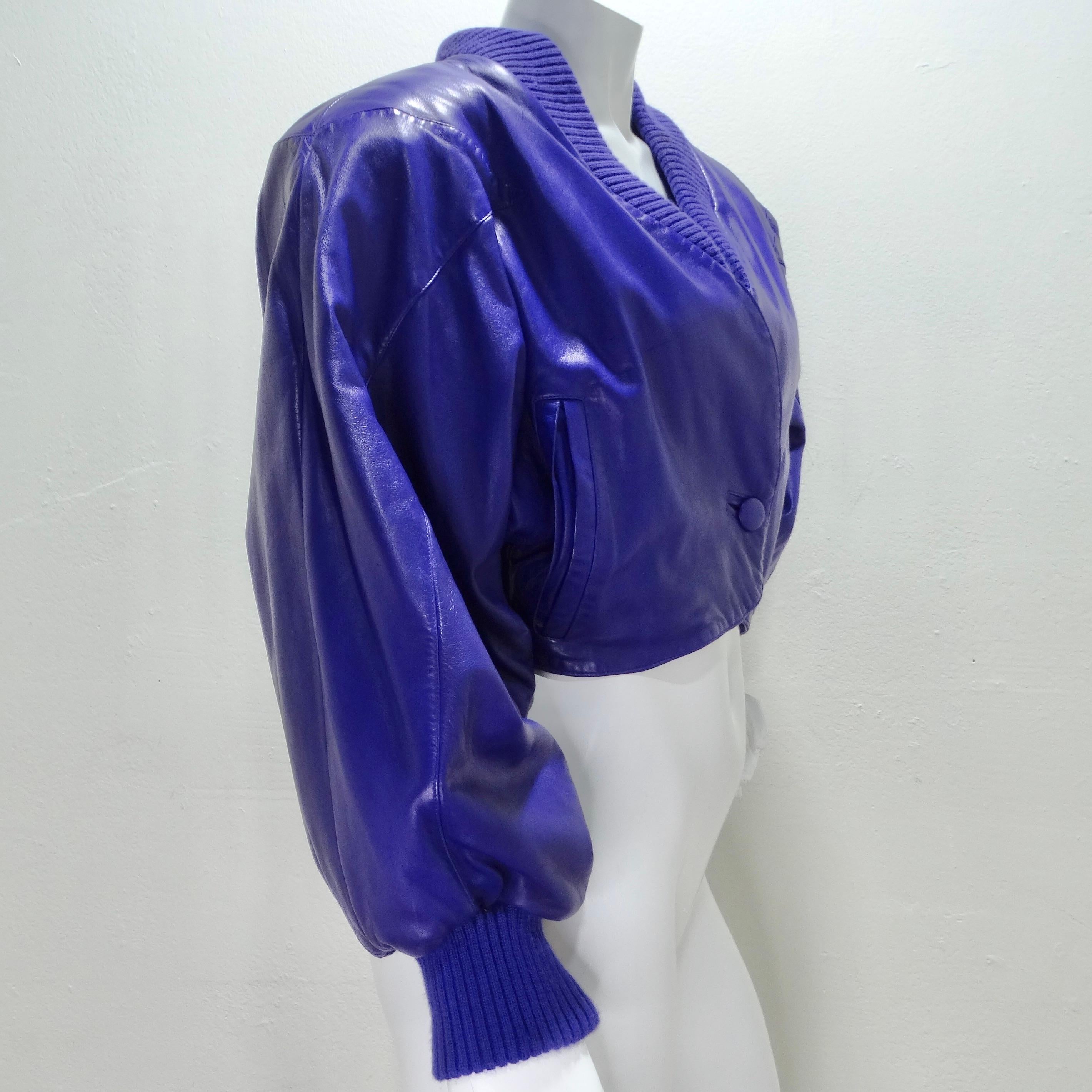 Women's or Men's Claude Montana 1980s Purple Leather Cropped Jacket