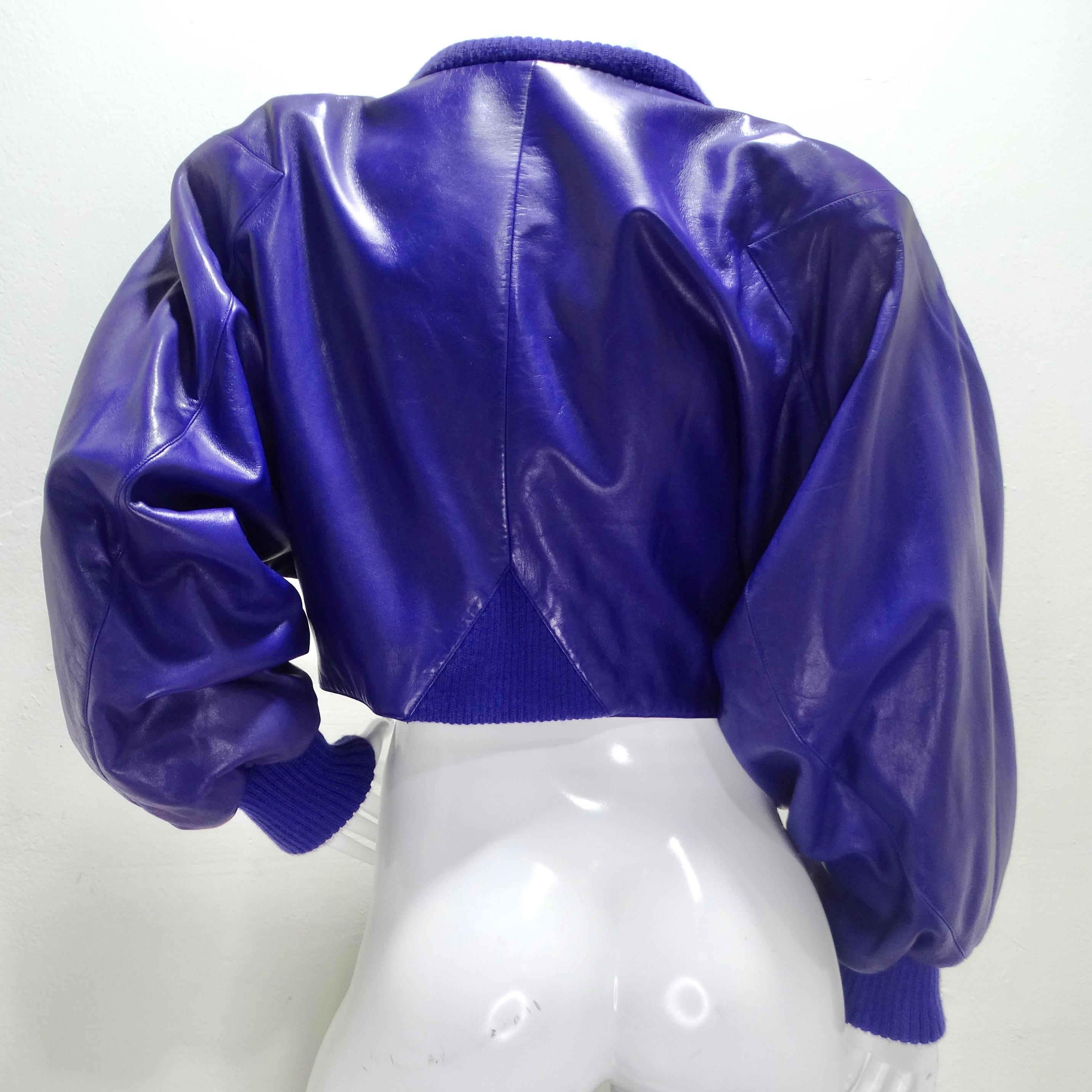 Claude Montana 1980s Purple Leather Cropped Jacket 1