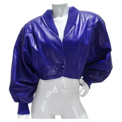 Vintage Claude Montana 1980s Purple Leather Cropped Jacket