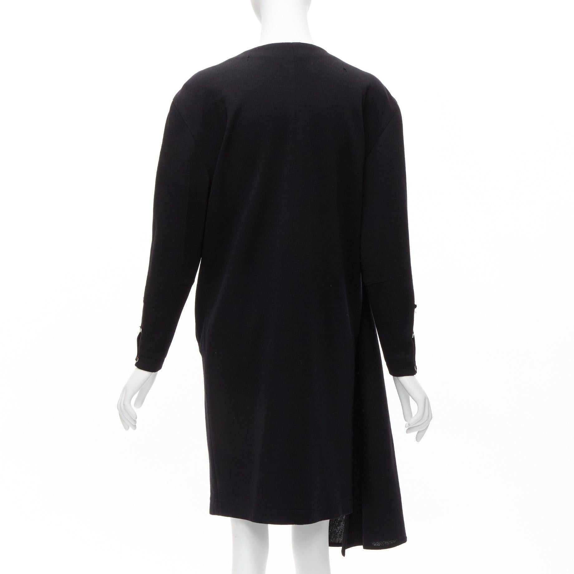 CLAUDE MONTANA 1980 Vintage manteau en laine noire à col écharpe et fermetures à glissière IT9A3 S en vente 1