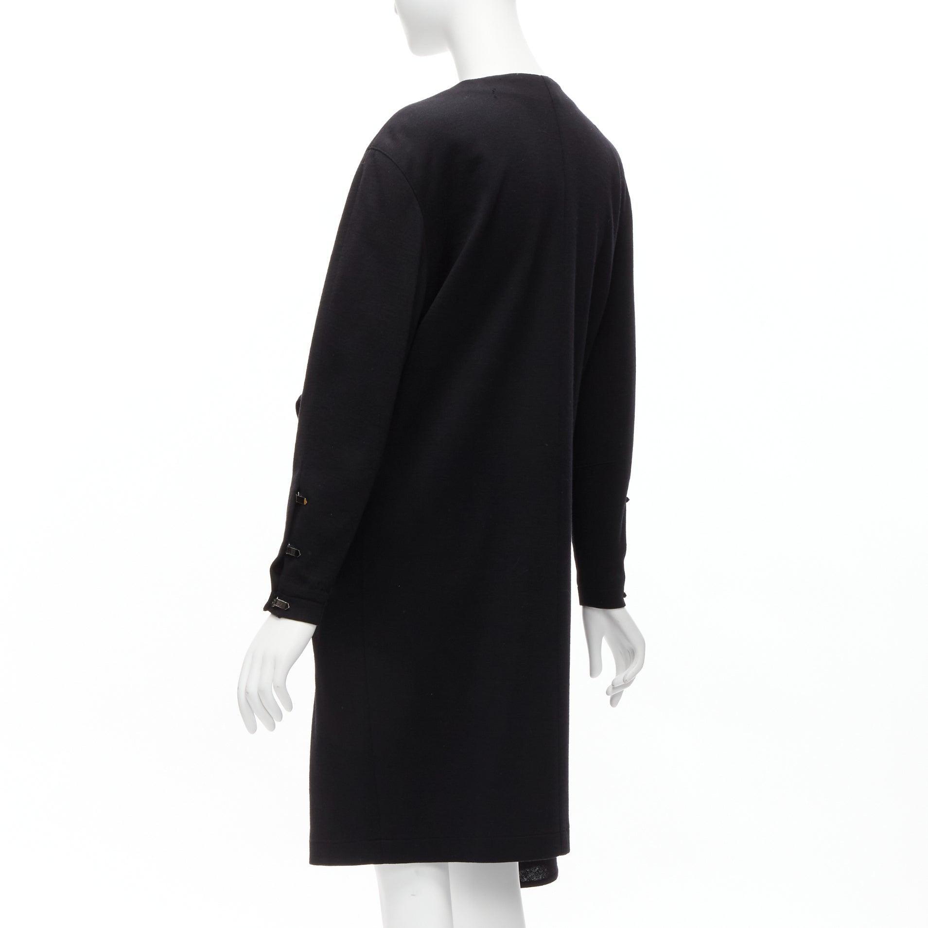 CLAUDE MONTANA 1980 Vintage manteau en laine noire à col écharpe et fermetures à glissière IT9A3 S en vente 2